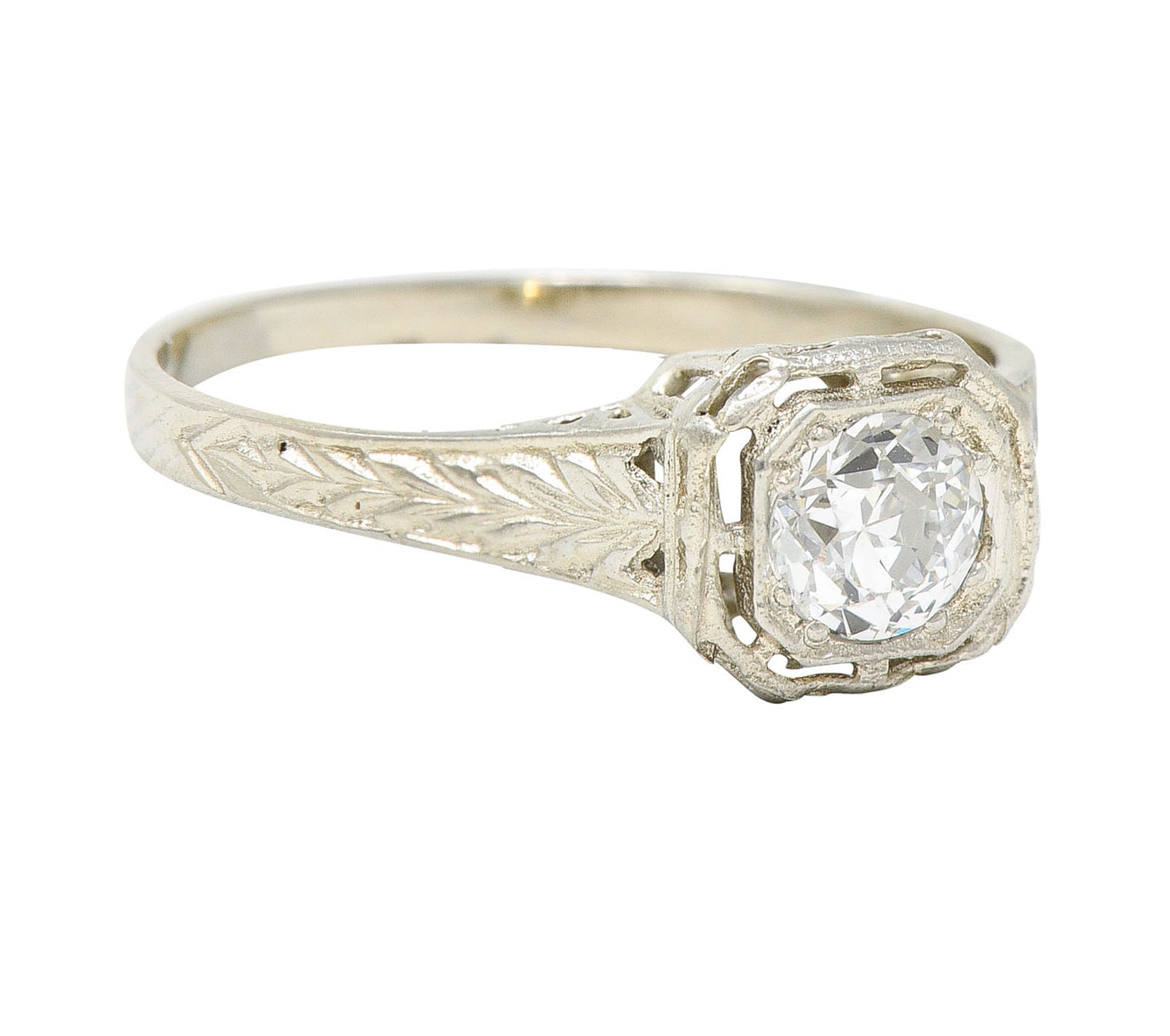 Art Deco 0.39 CTW Diamond 14 Karat White Gold Wheat Engagement RingRing - Wilson's Estate Jewelry