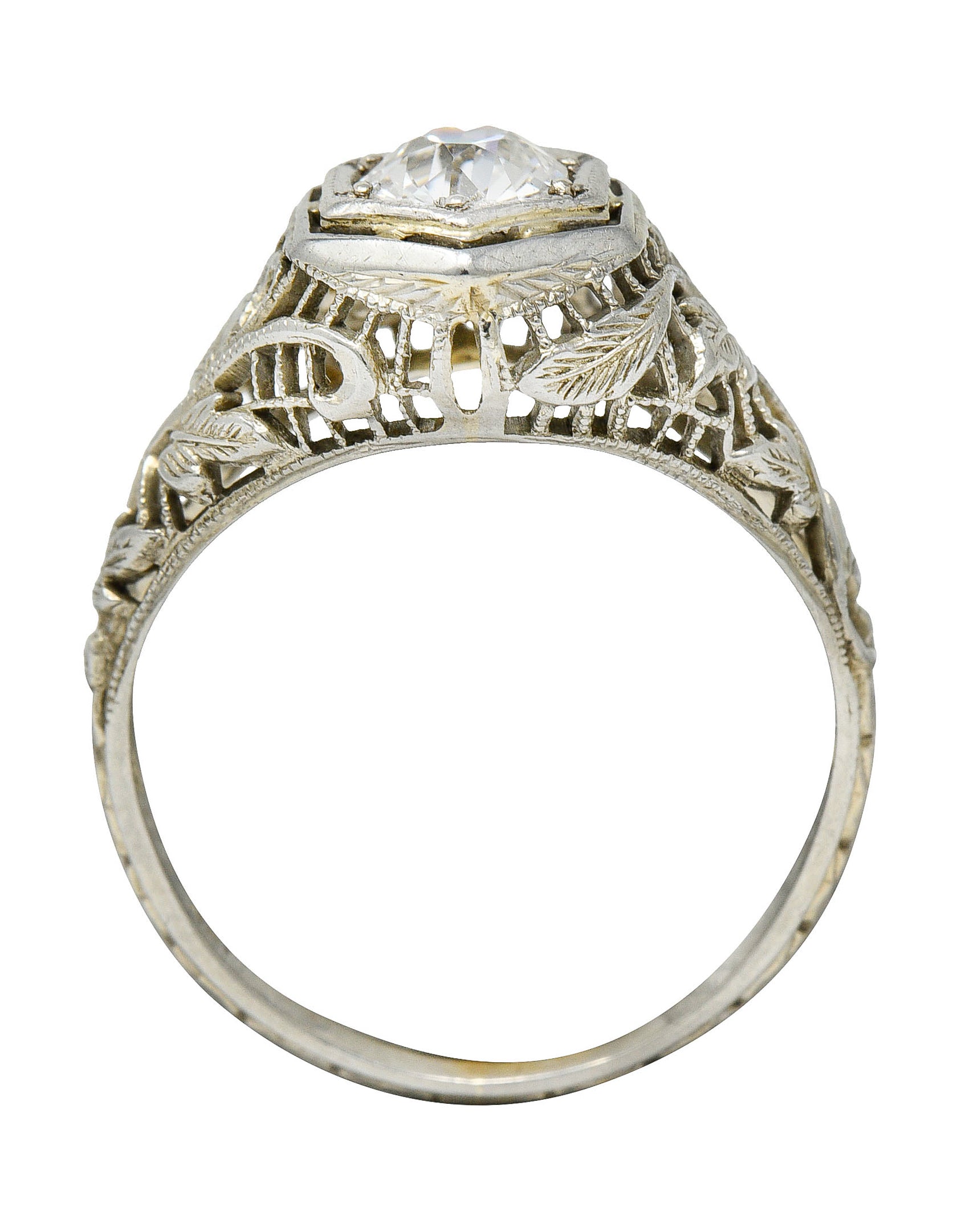 1920's Art Deco 0.62 CTW Diamond 18 Karat White Gold Hexagonal Engagement RingRing - Wilson's Estate Jewelry