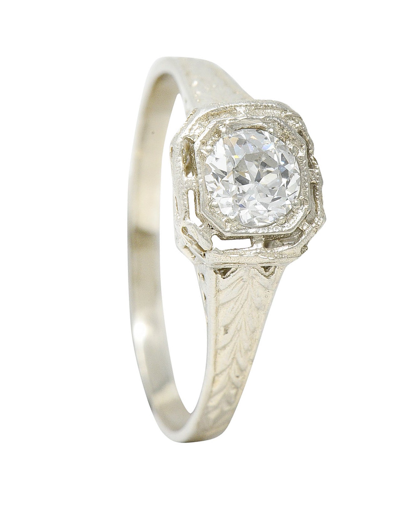 Art Deco 0.39 CTW Diamond 14 Karat White Gold Wheat Engagement RingRing - Wilson's Estate Jewelry