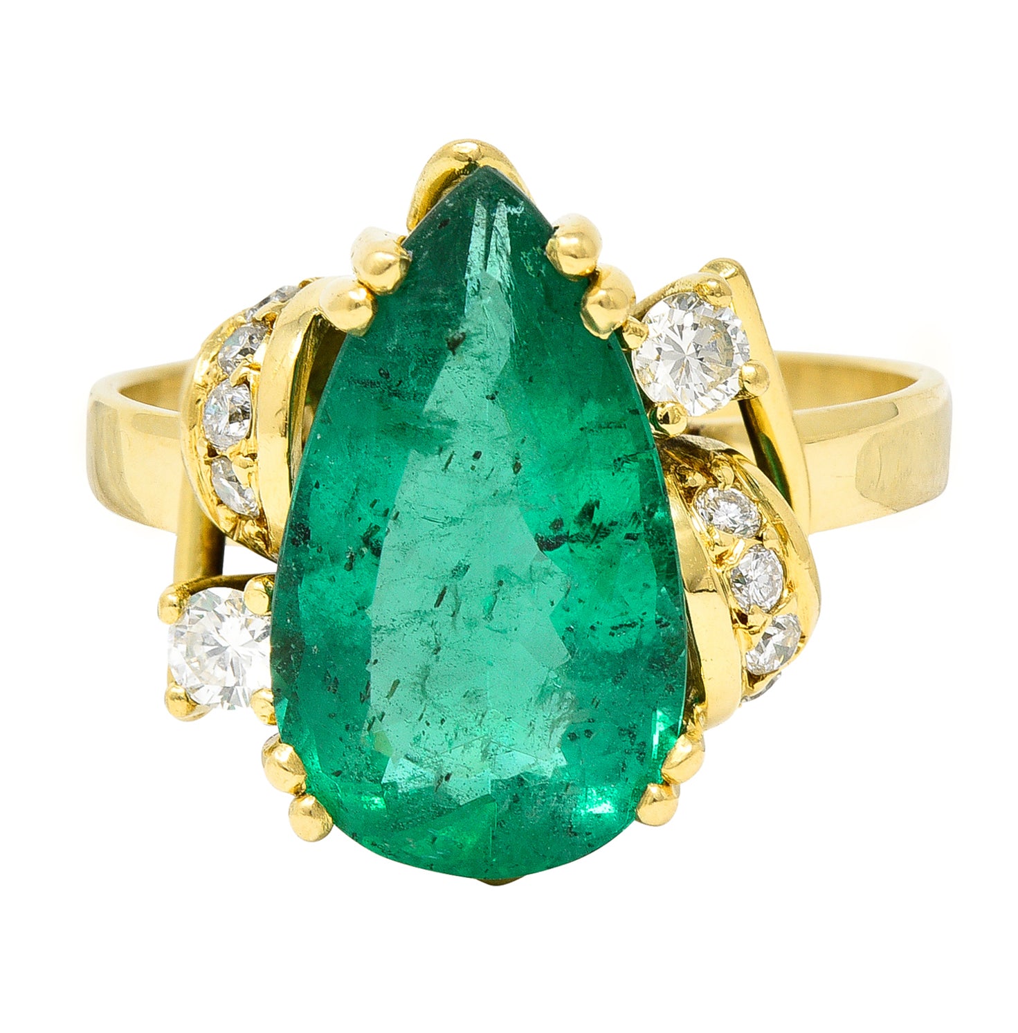 1960's Vintage 3.06 CTW Brazilian Emerald Diamond 18 Karat Yellow Gold Gemstone Ring GIA Wilson's Estate Jewelry