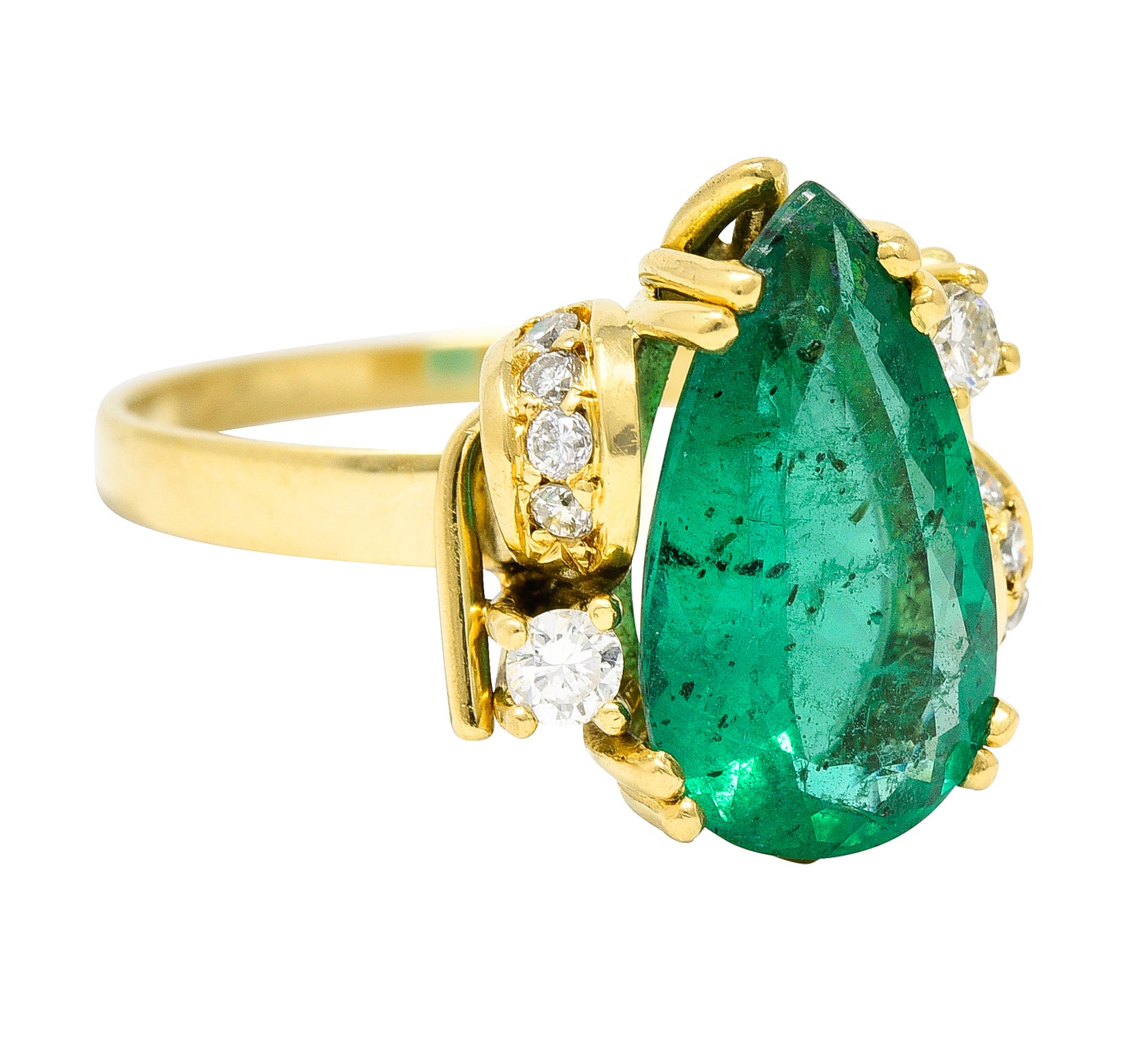 1960's Vintage 3.06 CTW Brazilian Emerald Diamond 18 Karat Yellow Gold Gemstone Ring GIA Wilson's Estate Jewelry