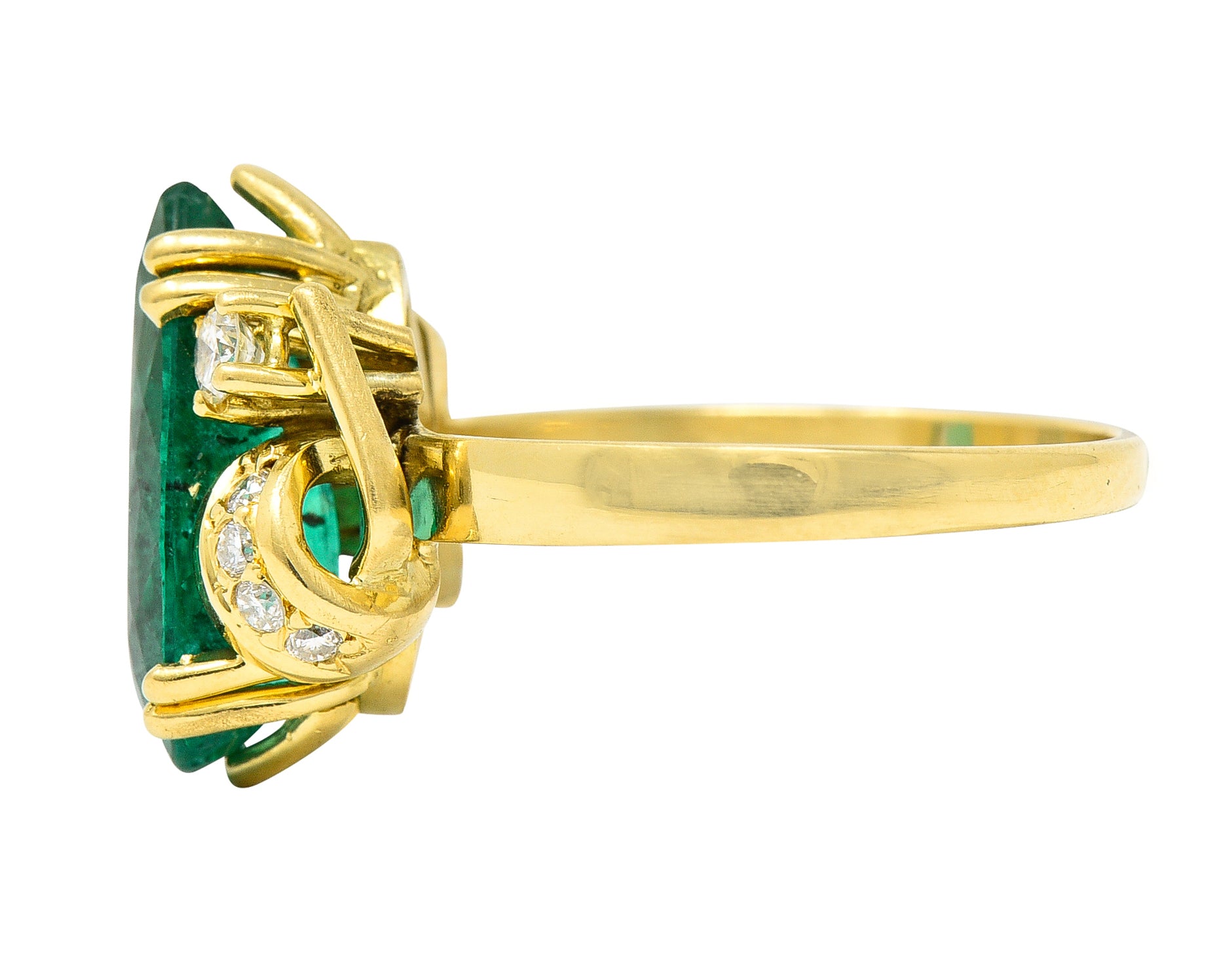 1960's Vintage 3.06 CTW Brazilian Emerald Diamond 18 Karat Yellow Gold Gemstone Ring GIA Wilson's Estate Jewelry