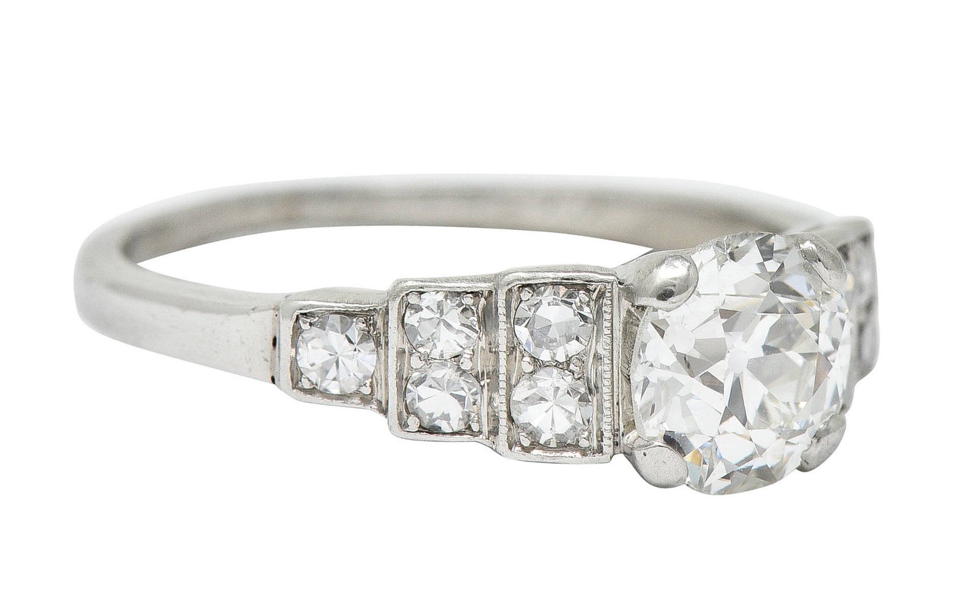 1920 Art Deco 1.25 CTW Diamond Platinum Stepped Engagement Ring GIARing - Wilson's Estate Jewelry