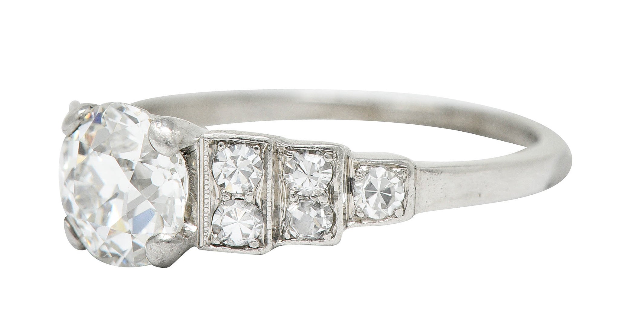 1920 Art Deco 1.25 CTW Diamond Platinum Stepped Engagement Ring GIARing - Wilson's Estate Jewelry