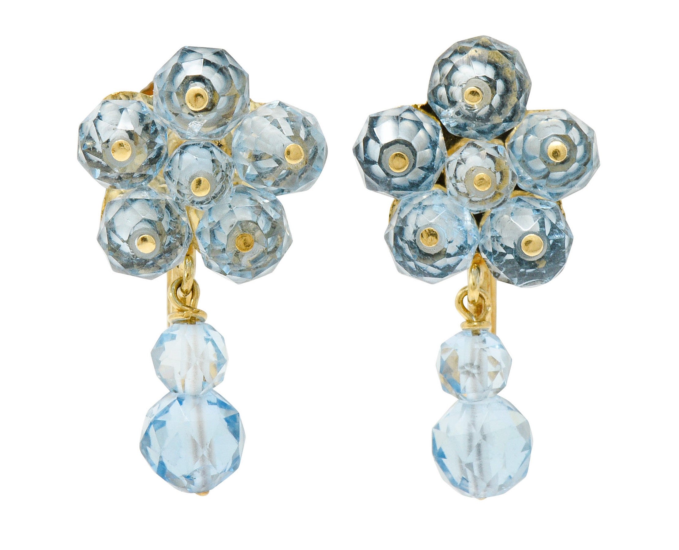 Retro Aquamarine 14 Karat Gold Floral Cluster Screwback EarringsEarrings - Wilson's Estate Jewelry