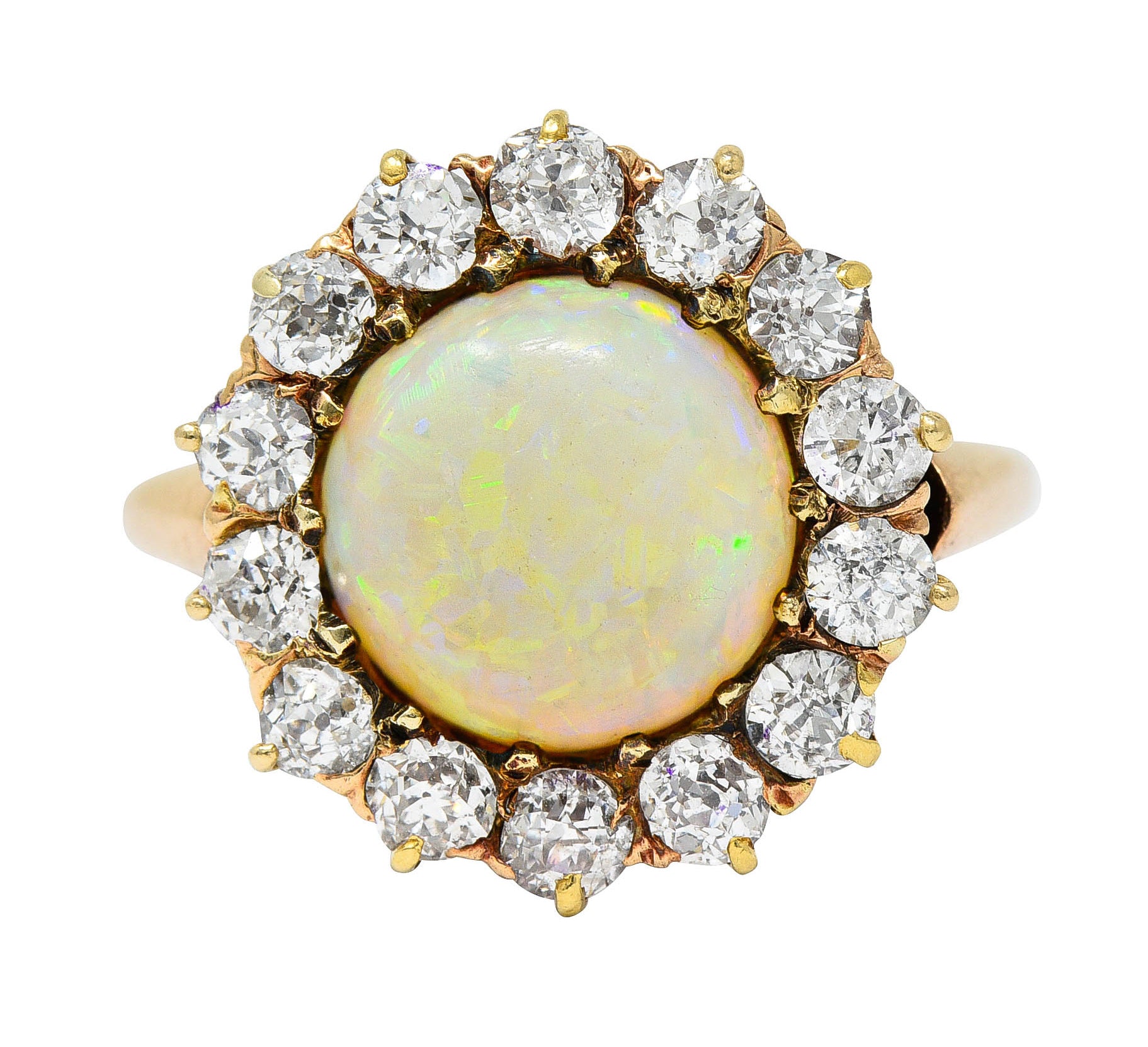 Victorian Opal Diamond 14 Karat Gold Cabochon Cluster RingRing - Wilson's Estate Jewelry