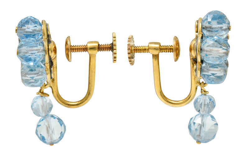 Retro Aquamarine 14 Karat Gold Floral Cluster Screwback EarringsEarrings - Wilson's Estate Jewelry