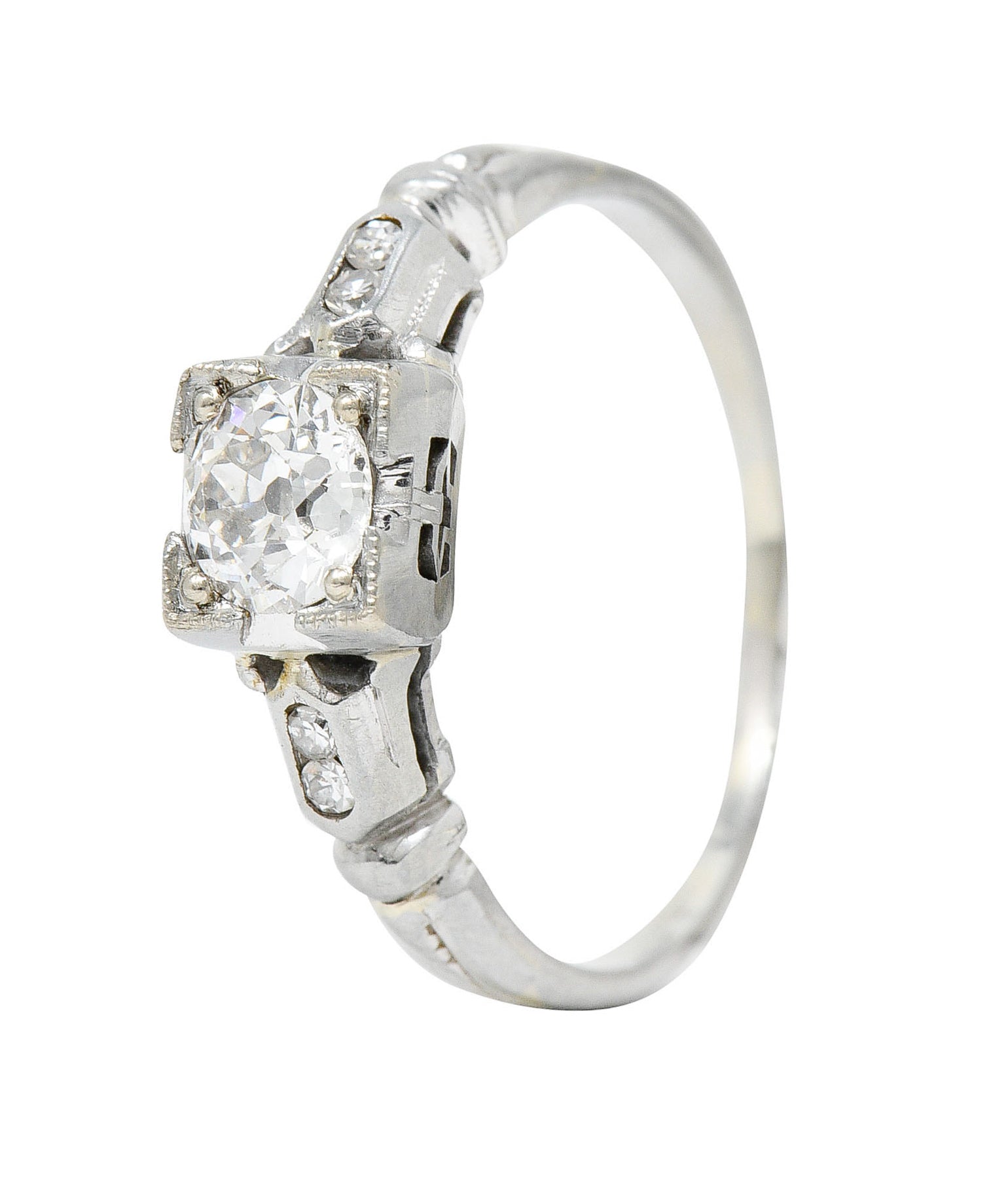 Art Deco 0.52 CTW Diamond 18 Karat White Gold Lotus Engagement RingRing - Wilson's Estate Jewelry