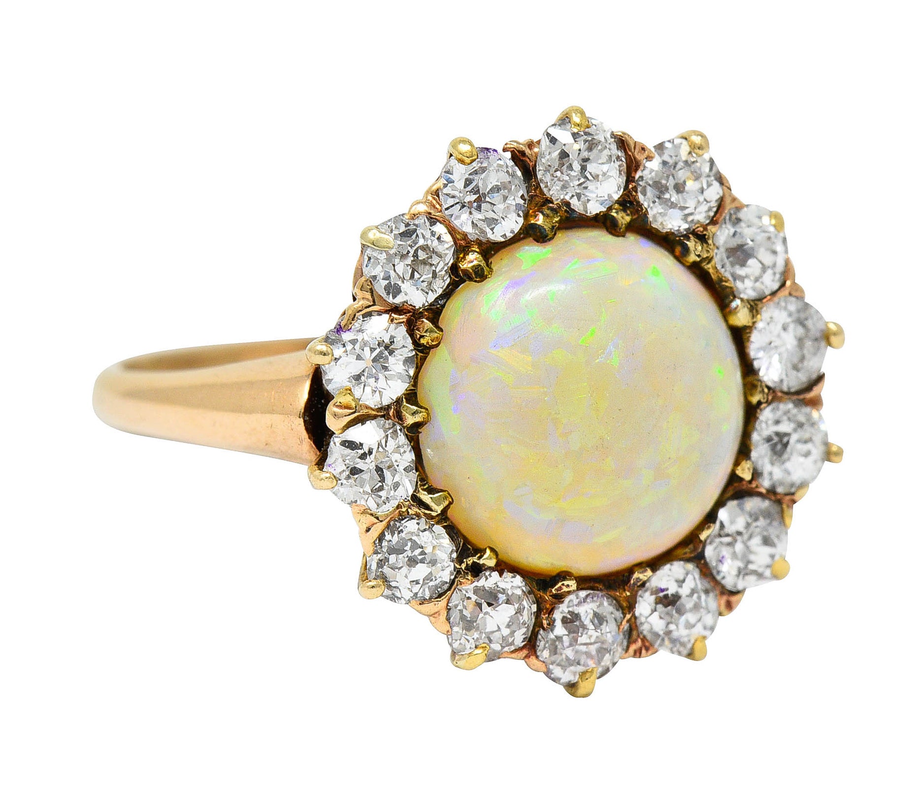 Victorian Opal Diamond 14 Karat Gold Cabochon Cluster RingRing - Wilson's Estate Jewelry