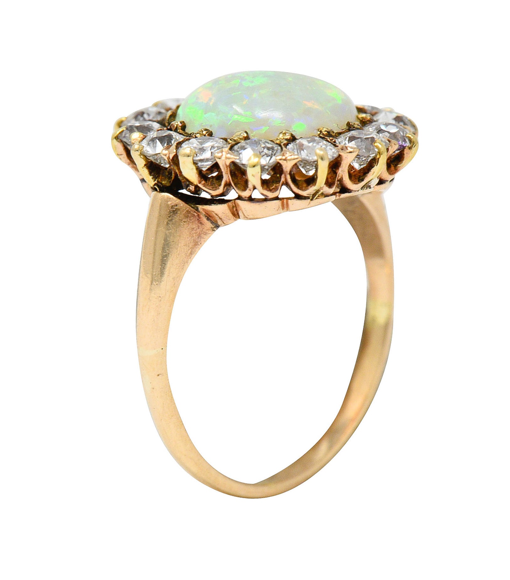 Victorian Opal Diamond 14 Karat Gold Cabochon Cluster RingRing - Wilson's Estate Jewelry