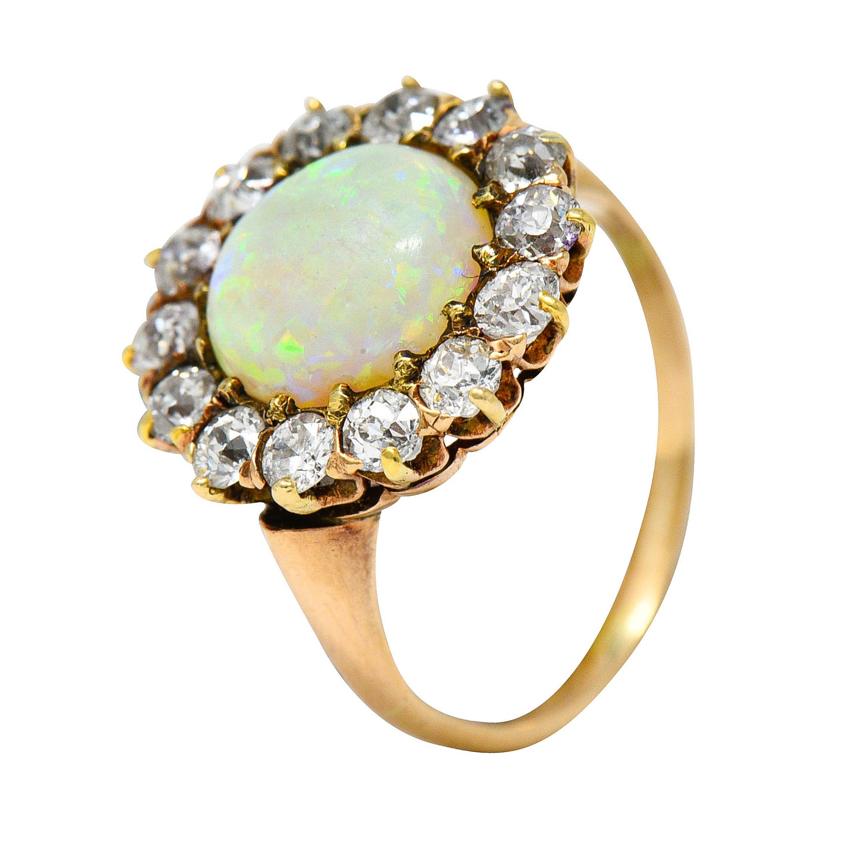 Victorian Opal Diamond 14 Karat Gold Cabochon Cluster RingRing - Wilson's Estate Jewelry