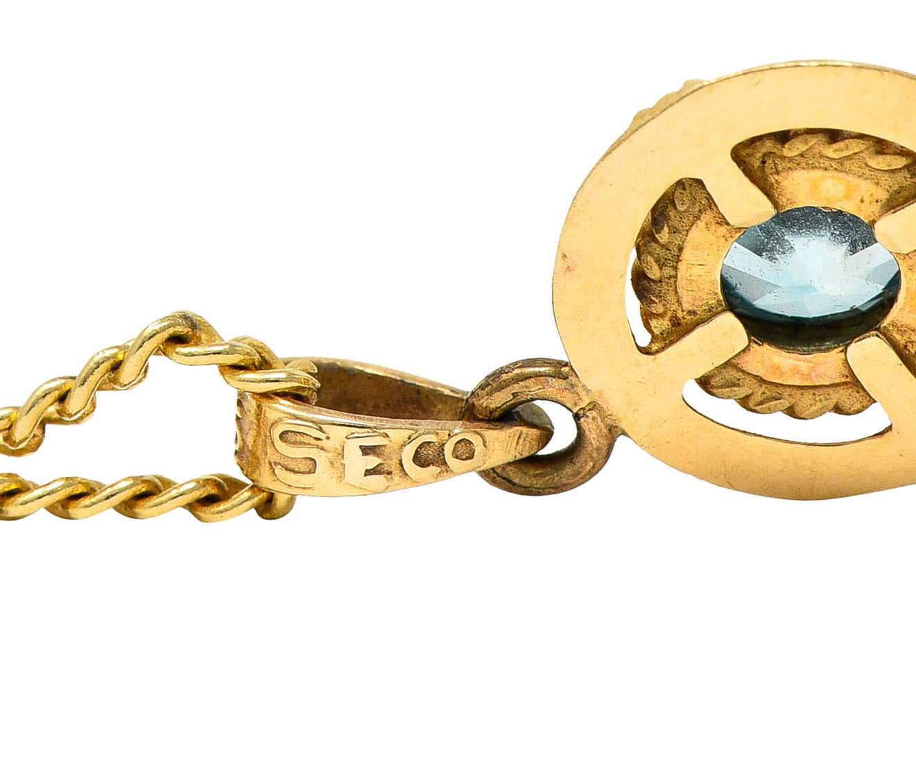 1930's Art Deco Blue Zircon 10 Karat Gold Drop Pendant NecklaceNecklace - Wilson's Estate Jewelry