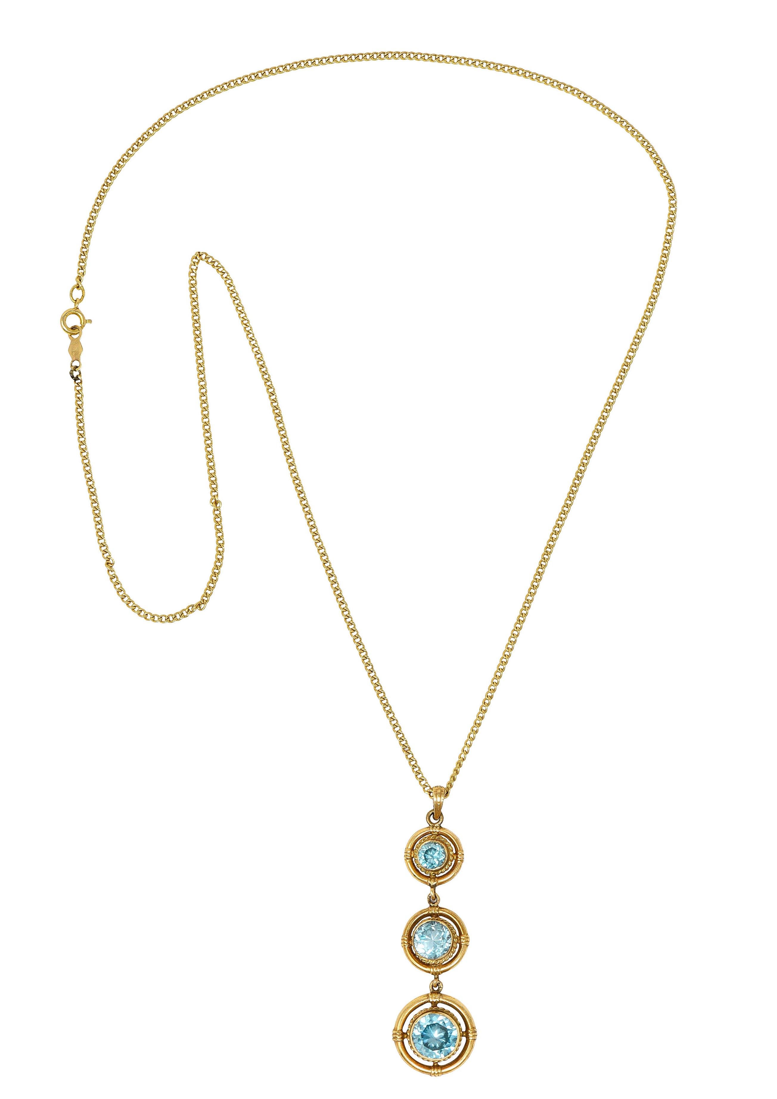 1930's Art Deco Blue Zircon 10 Karat Gold Drop Pendant NecklaceNecklace - Wilson's Estate Jewelry