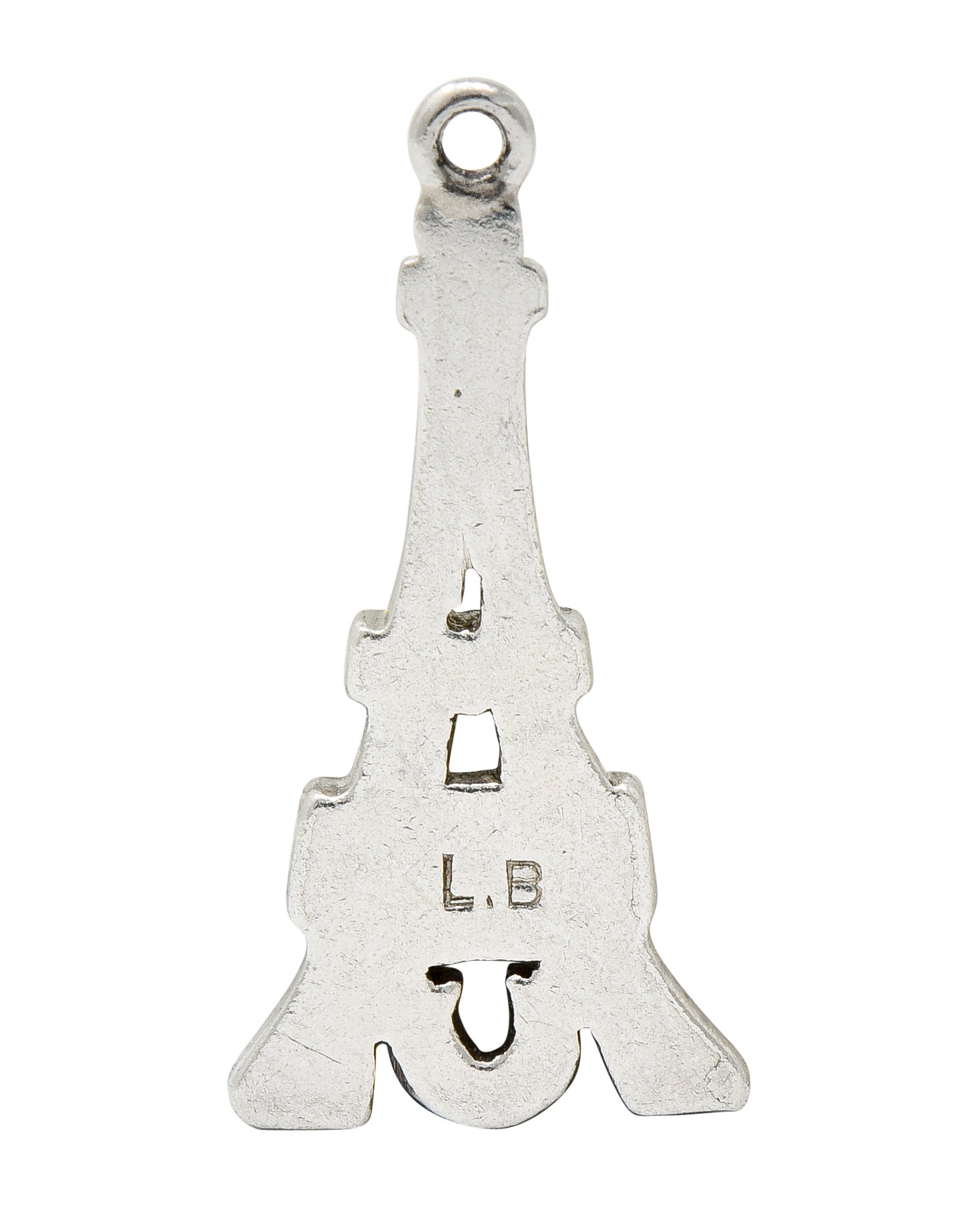 Art Deco Enamel Platinum I Fell For You Eiffel Tower Charm - Wilson's Estate Jewelry