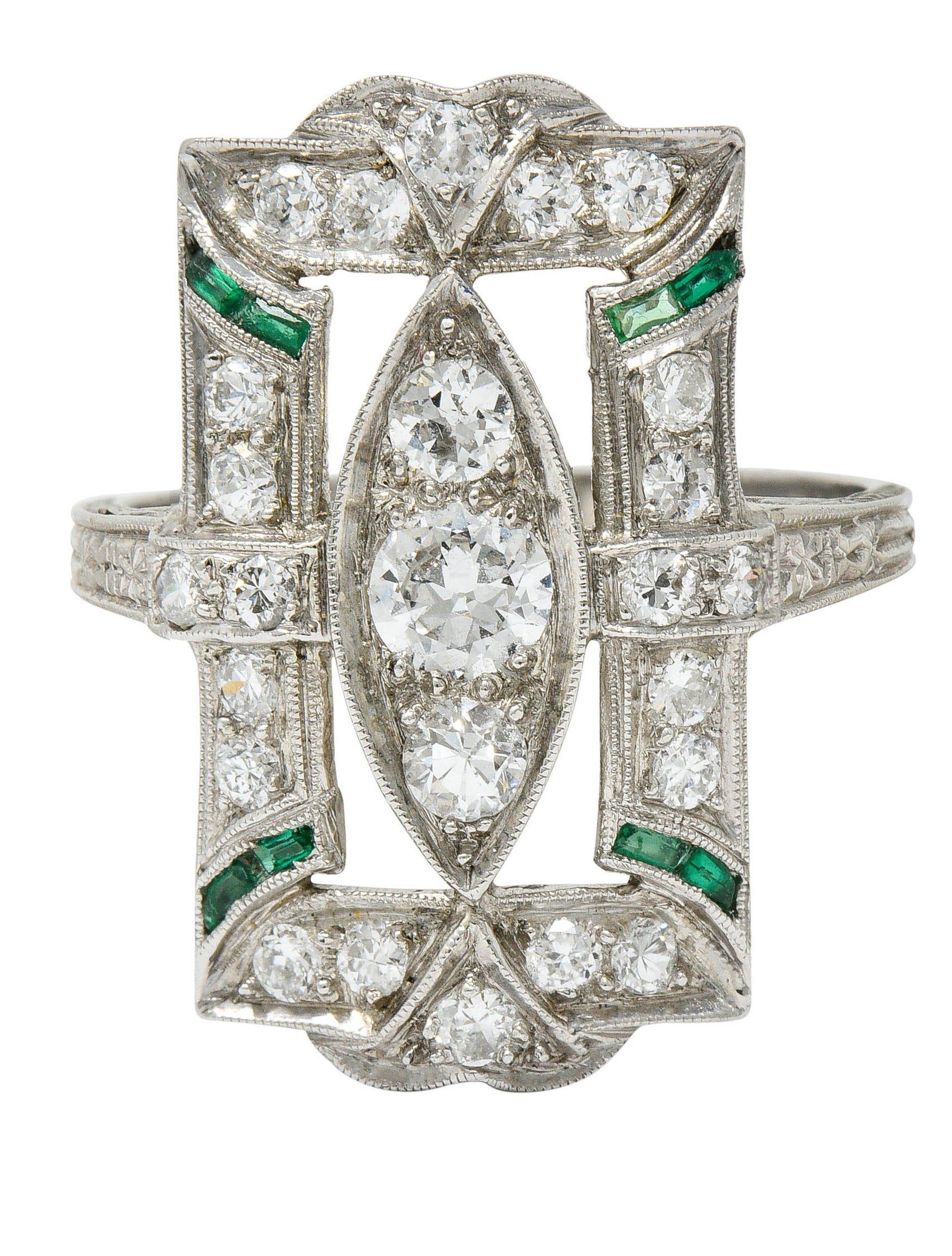 Art Deco 1.15 CTW Diamond Emerald Platinum Dinner RingRing - Wilson's Estate Jewelry