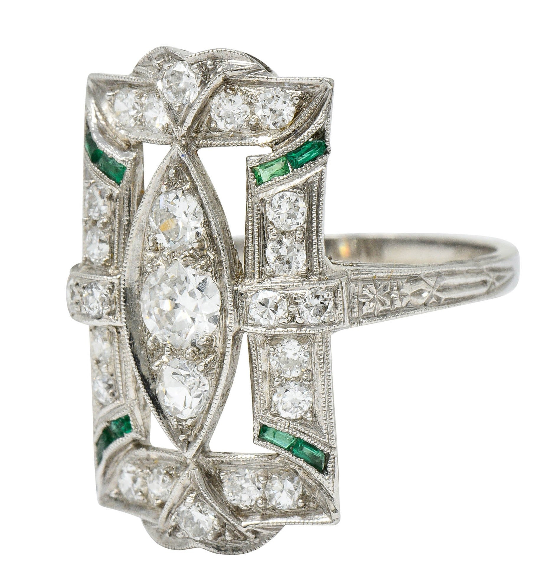 Art Deco 1.15 CTW Diamond Emerald Platinum Dinner RingRing - Wilson's Estate Jewelry