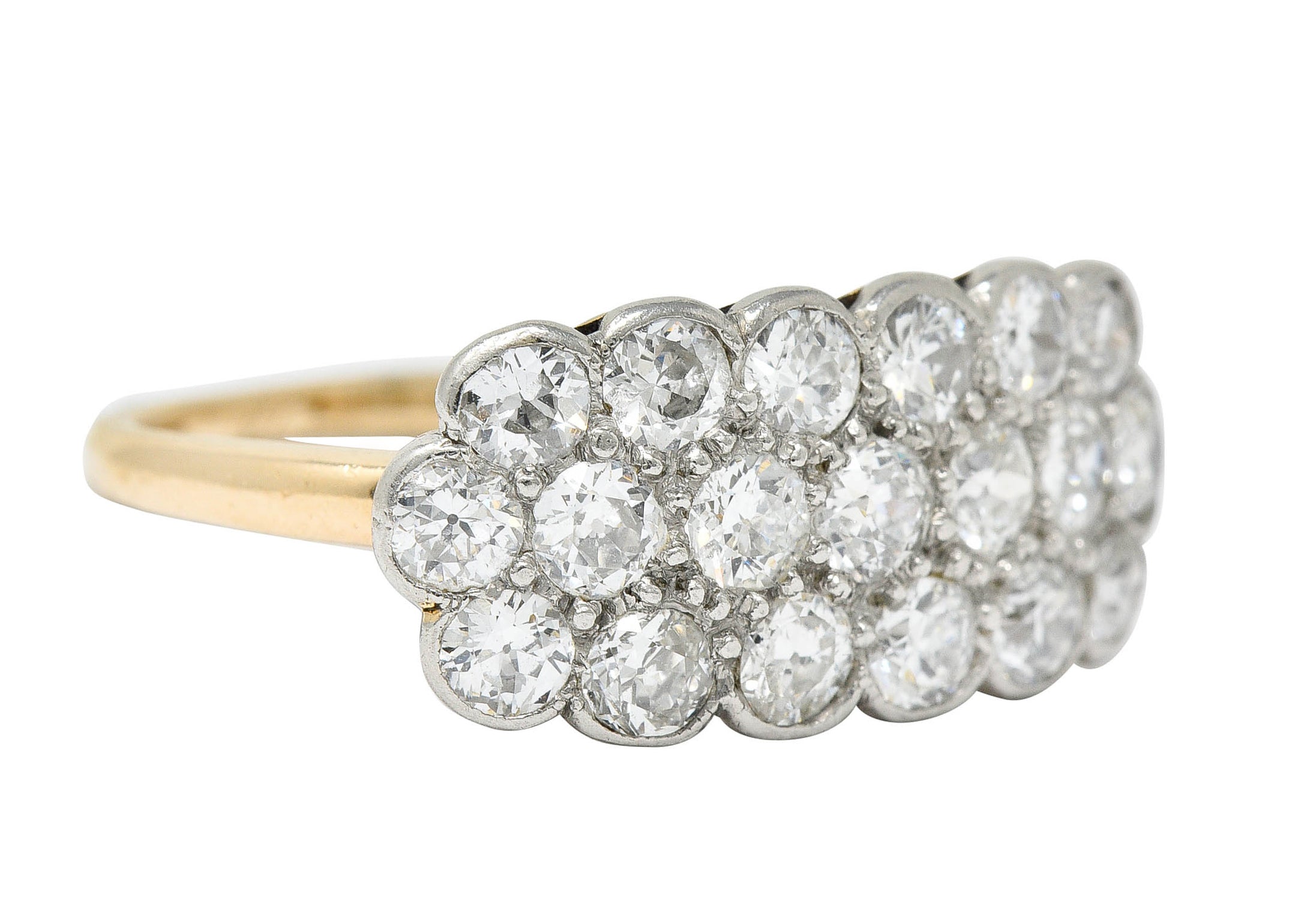 Edwardian 2.00 CTW Diamond Platinum-Topped 14 Karat Gold Cluster Band RingRing - Wilson's Estate Jewelry