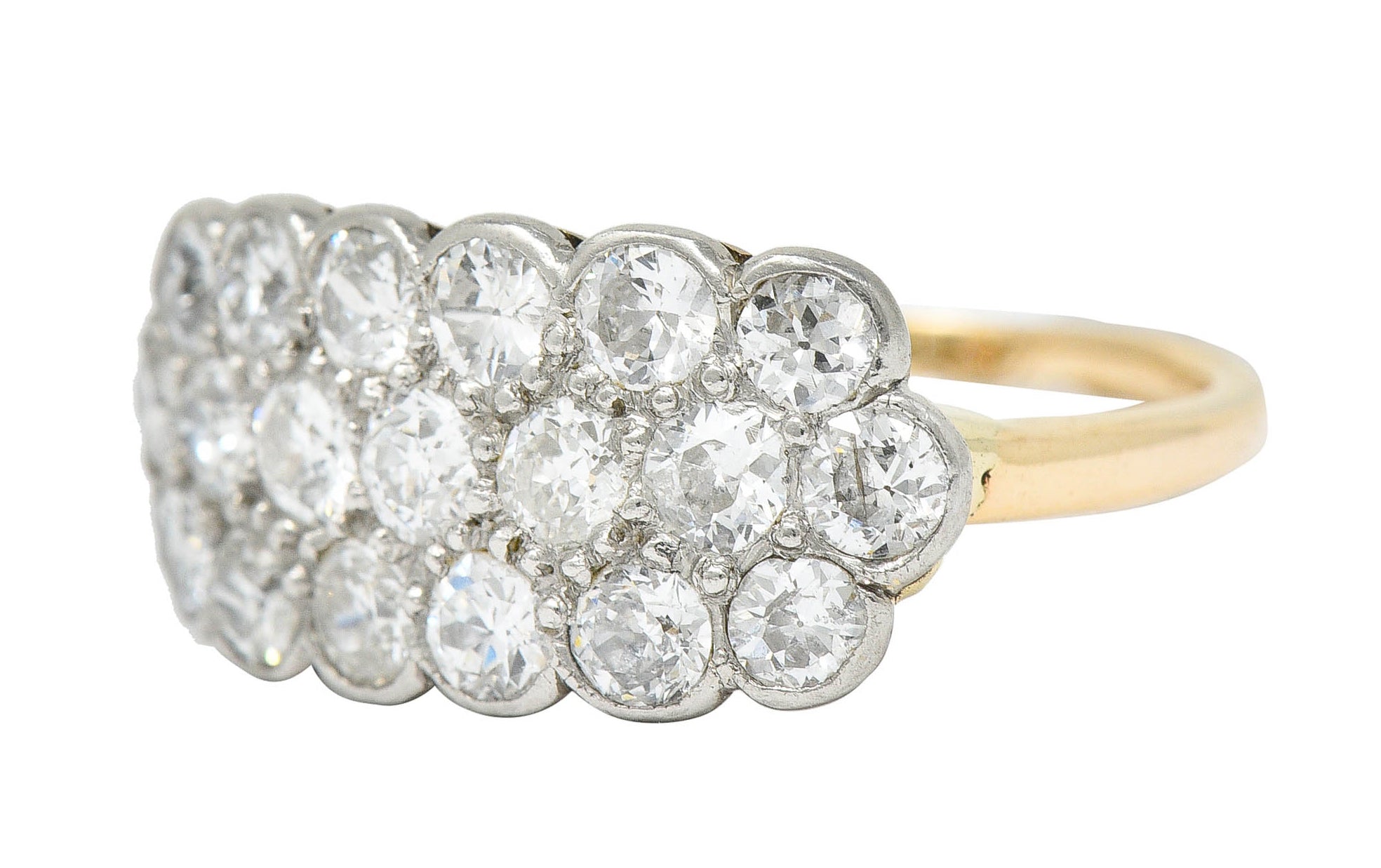 Edwardian 2.00 CTW Diamond Platinum-Topped 14 Karat Gold Cluster Band RingRing - Wilson's Estate Jewelry