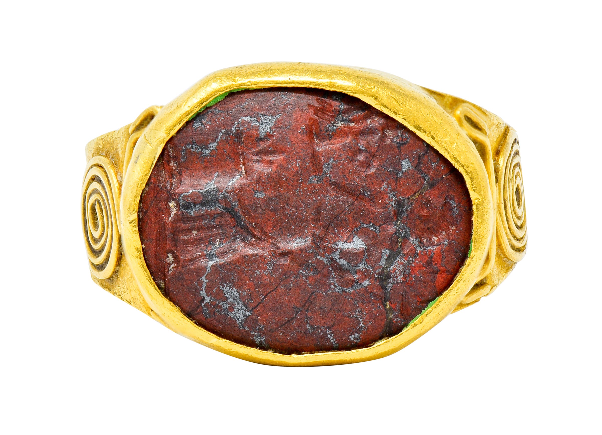 Early Jasper Intaglio 18 Karat Gold Unisex Signet Ring - Wilson's Estate Jewelry