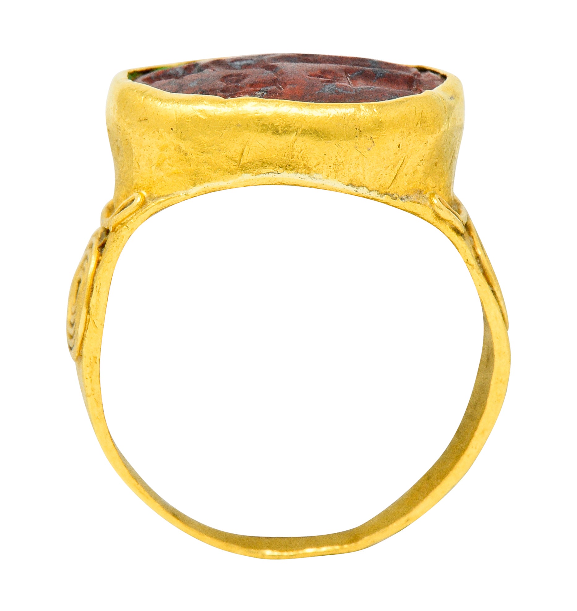 Early Jasper Intaglio 18 Karat Gold Unisex Signet Ring - Wilson's Estate Jewelry