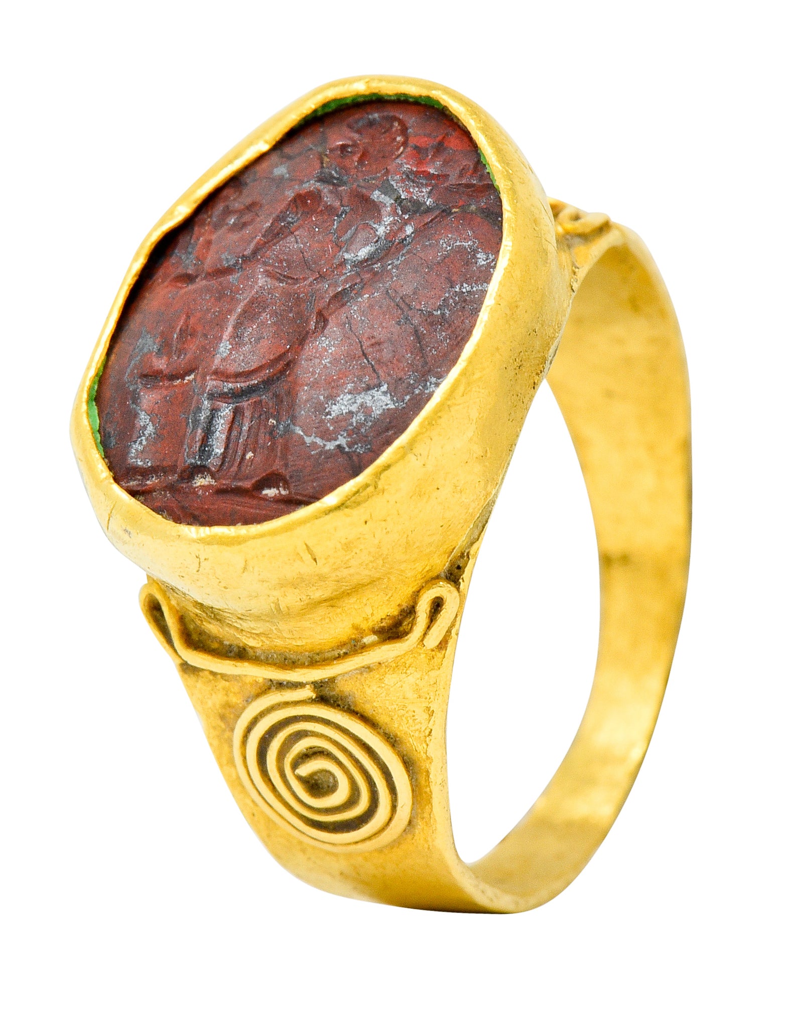 Early Jasper Intaglio 18 Karat Gold Unisex Signet Ring - Wilson's Estate Jewelry