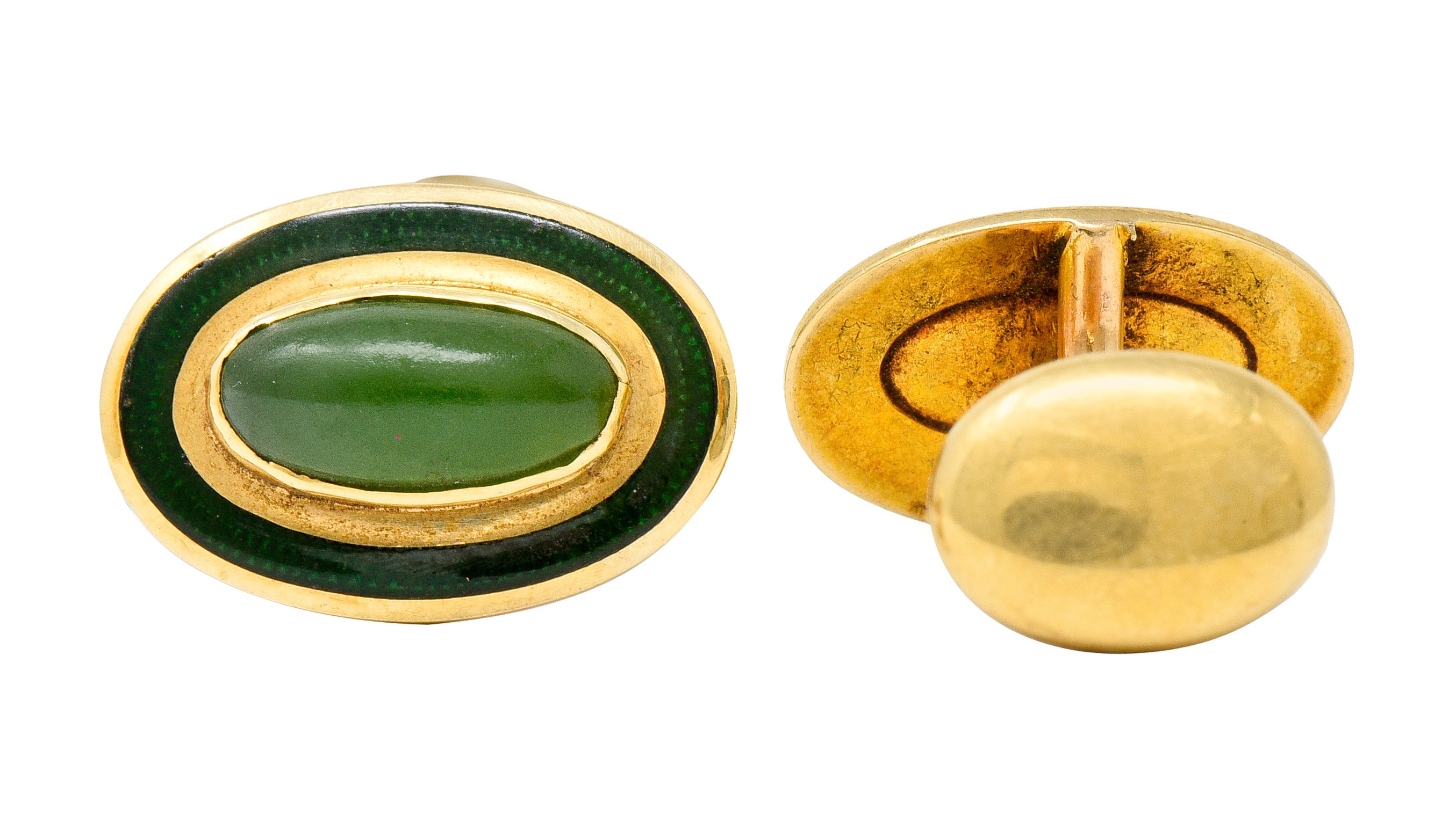 Alling & Co. Art Nouveau Jade 14 Karat Gold Men's Cufflinks - Wilson's Estate Jewelry