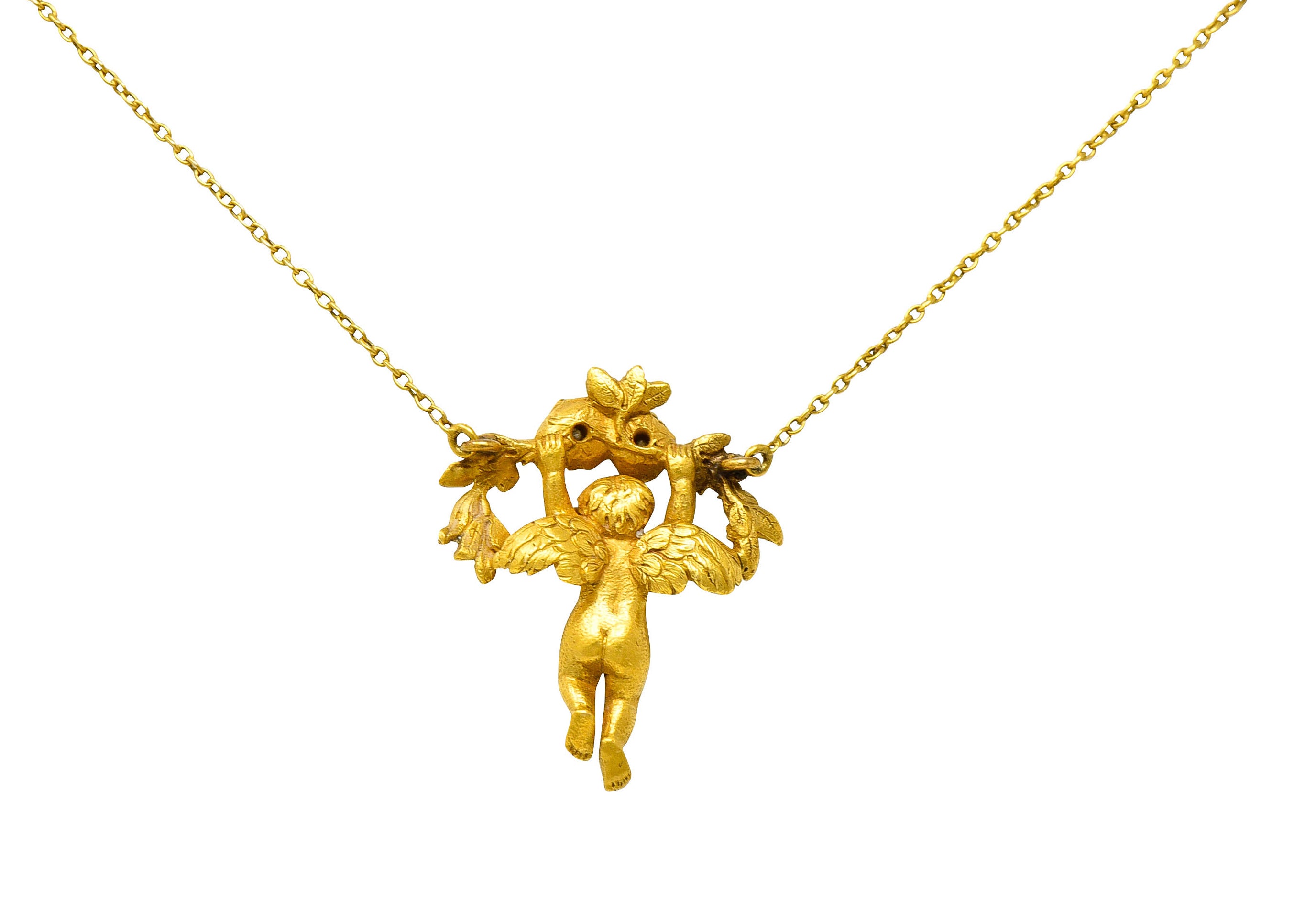 Art Nouveau Diamond 18 Karat Yellow Gold Cherub Station NecklaceNecklace - Wilson's Estate Jewelry