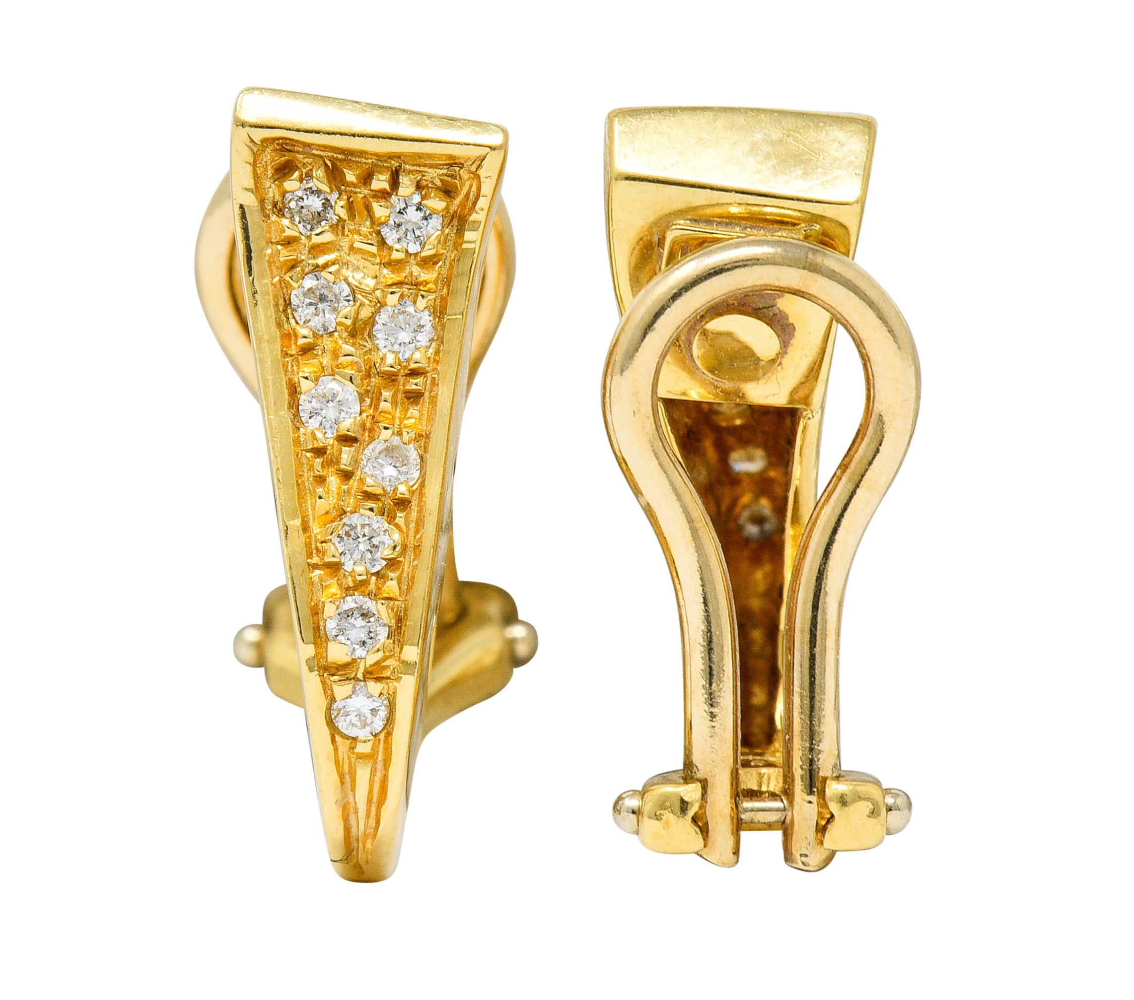 Unoaerre Diamond 18 Karat Gold Italian Huggie Ear-Clip EarringsEarrings - Wilson's Estate Jewelry