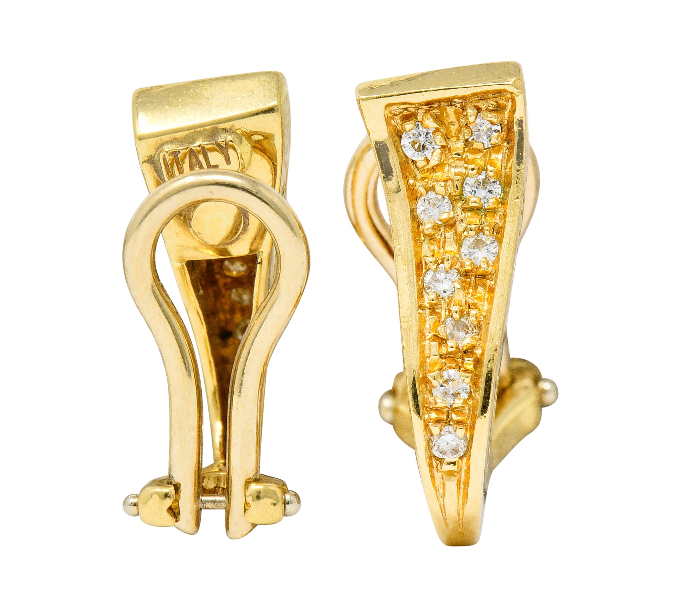 Unoaerre Diamond 18 Karat Gold Italian Huggie Ear-Clip EarringsEarrings - Wilson's Estate Jewelry