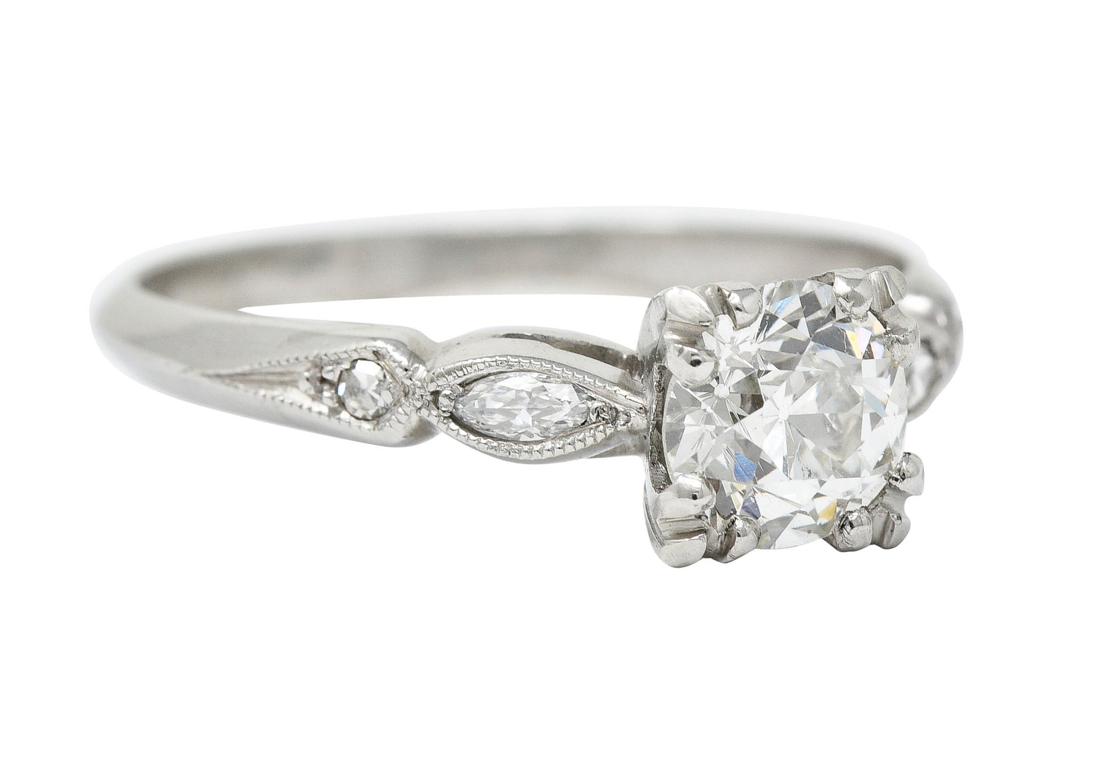 Art Deco 0.92 CTW Diamond Platinum Navette Engagement Ring GIA Circa 1930Ring - Wilson's Estate Jewelry