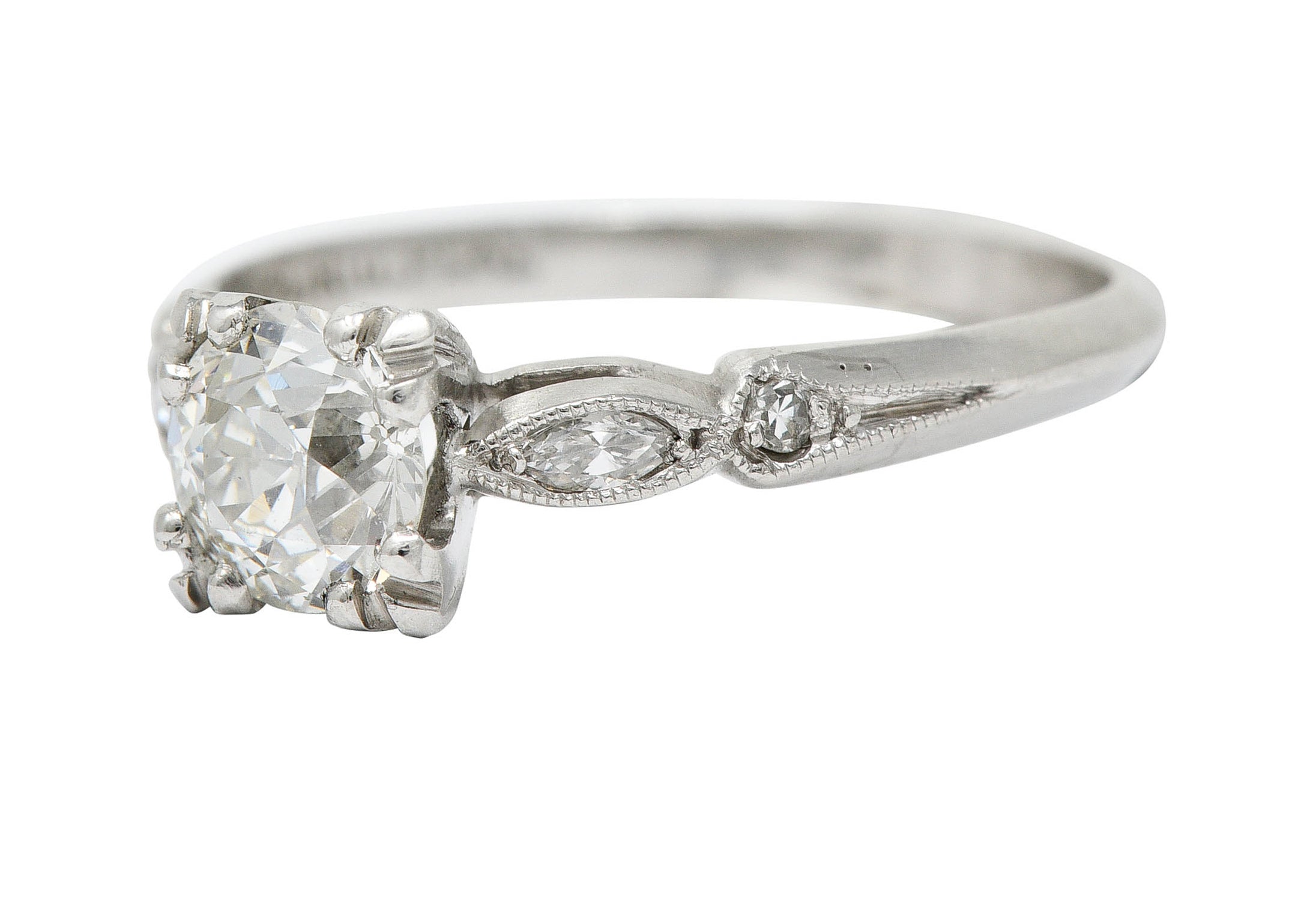 Art Deco 0.92 CTW Diamond Platinum Navette Engagement Ring GIA Circa 1930Ring - Wilson's Estate Jewelry