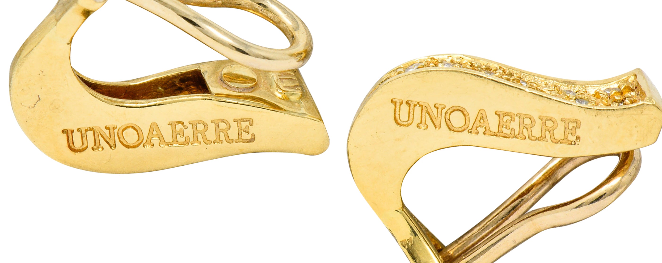 Unoaerre Diamond 18 Karat Gold Italian Huggie Ear-Clip EarringsEarrings - Wilson's Estate Jewelry