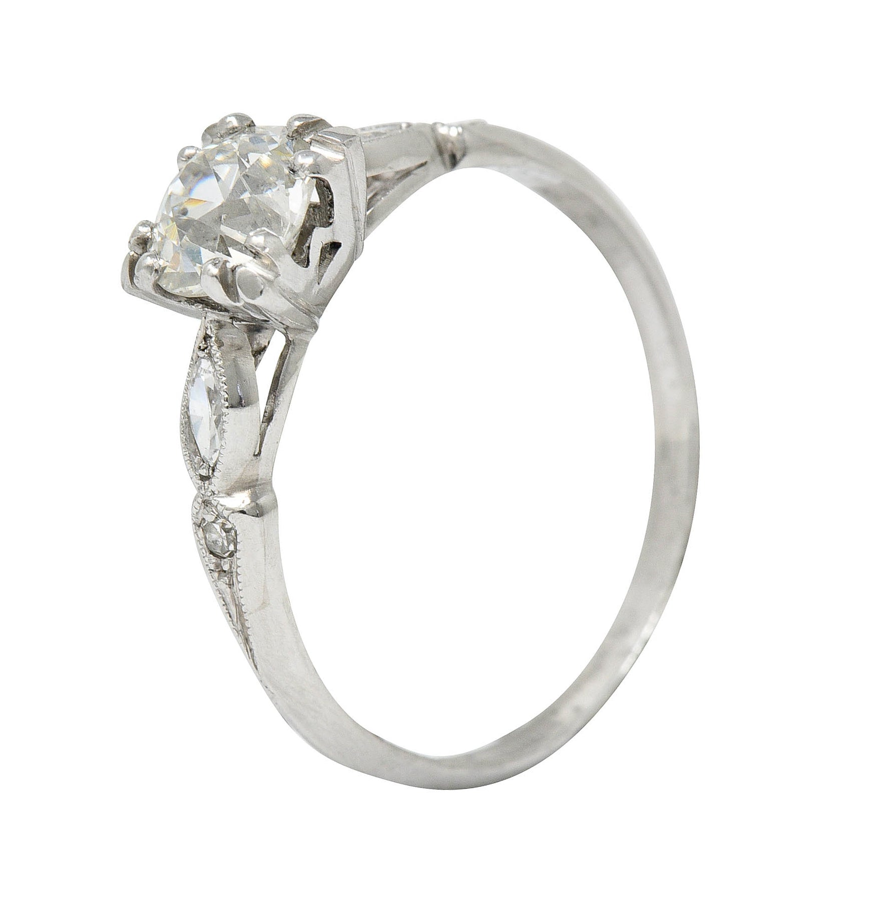 Art Deco 0.92 CTW Diamond Platinum Navette Engagement Ring GIA Circa 1930Ring - Wilson's Estate Jewelry