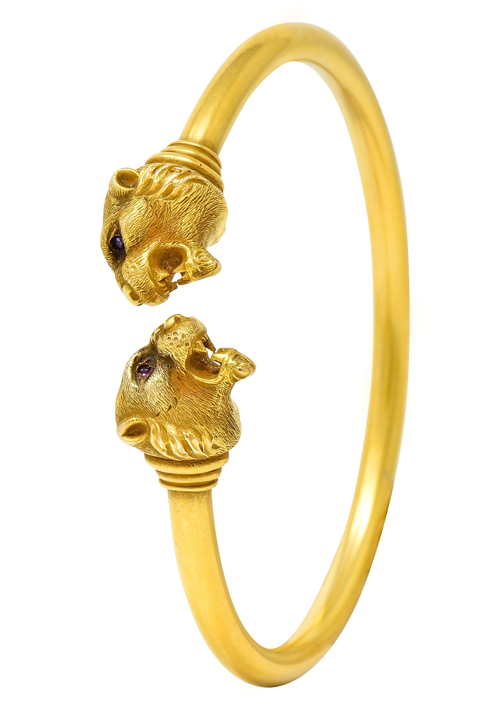 1900 Sloan & Co. Ruby 14 Karat Yellow Gold Lion Cuff Braceletbracelet - Wilson's Estate Jewelry