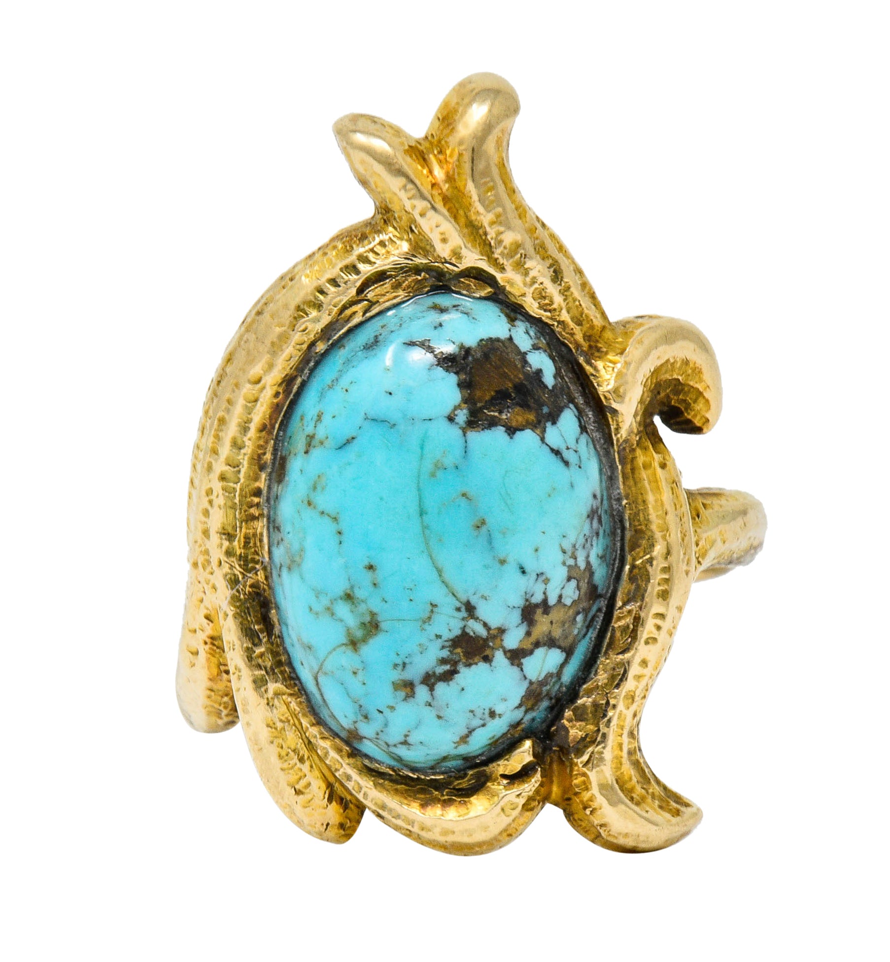 Art Nouveau Turquoise 14 Karat Gold Foliate Whiplash RingRing - Wilson's Estate Jewelry