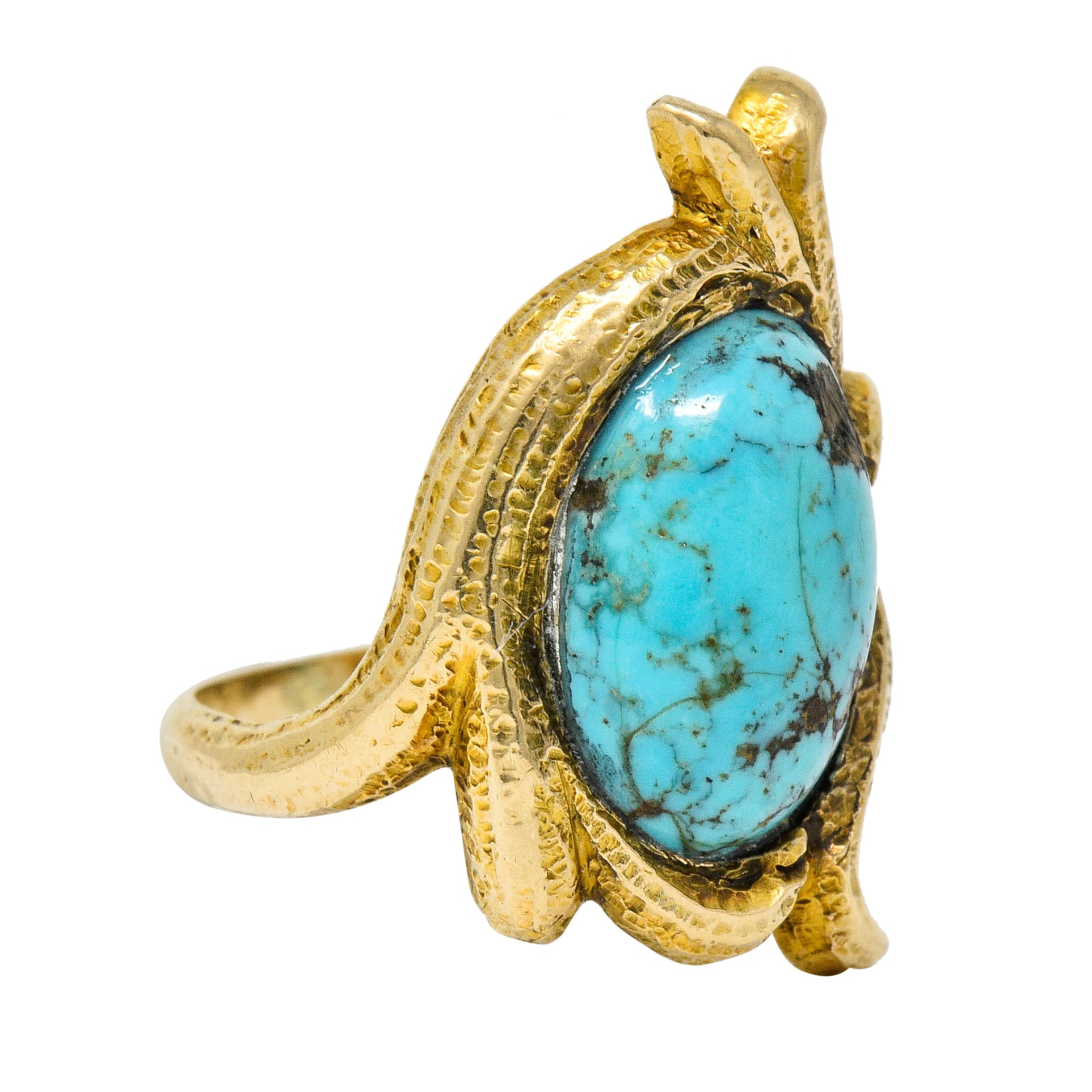 Art Nouveau Turquoise 14 Karat Gold Foliate Whiplash RingRing - Wilson's Estate Jewelry