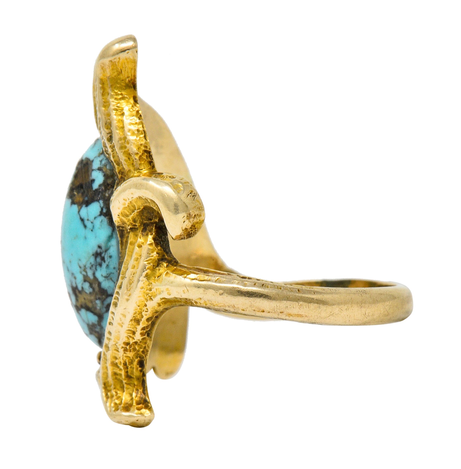 Art Nouveau Turquoise 14 Karat Gold Foliate Whiplash RingRing - Wilson's Estate Jewelry