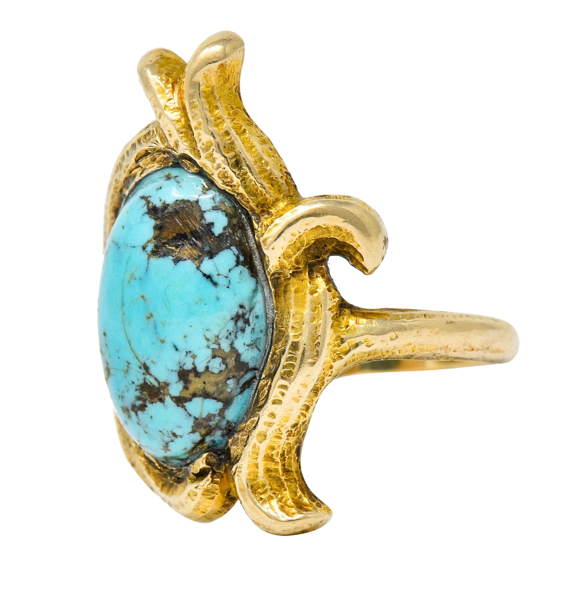 Art Nouveau Turquoise 14 Karat Gold Foliate Whiplash RingRing - Wilson's Estate Jewelry