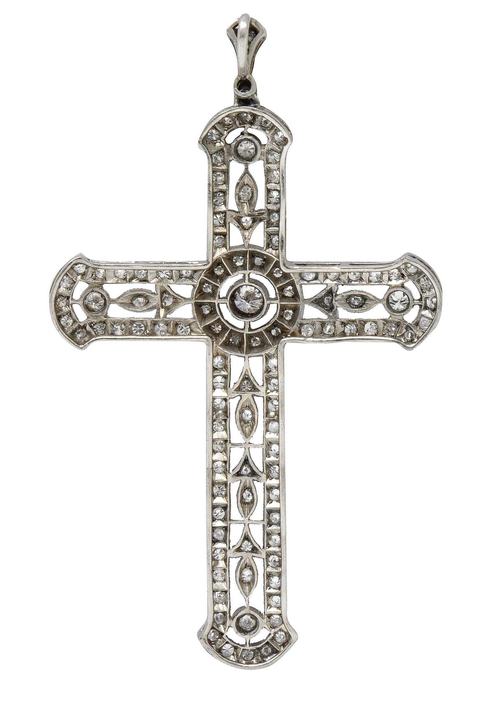 Edwardian 2.05 CTW Diamond Platinum Cross PendantNecklace - Wilson's Estate Jewelry