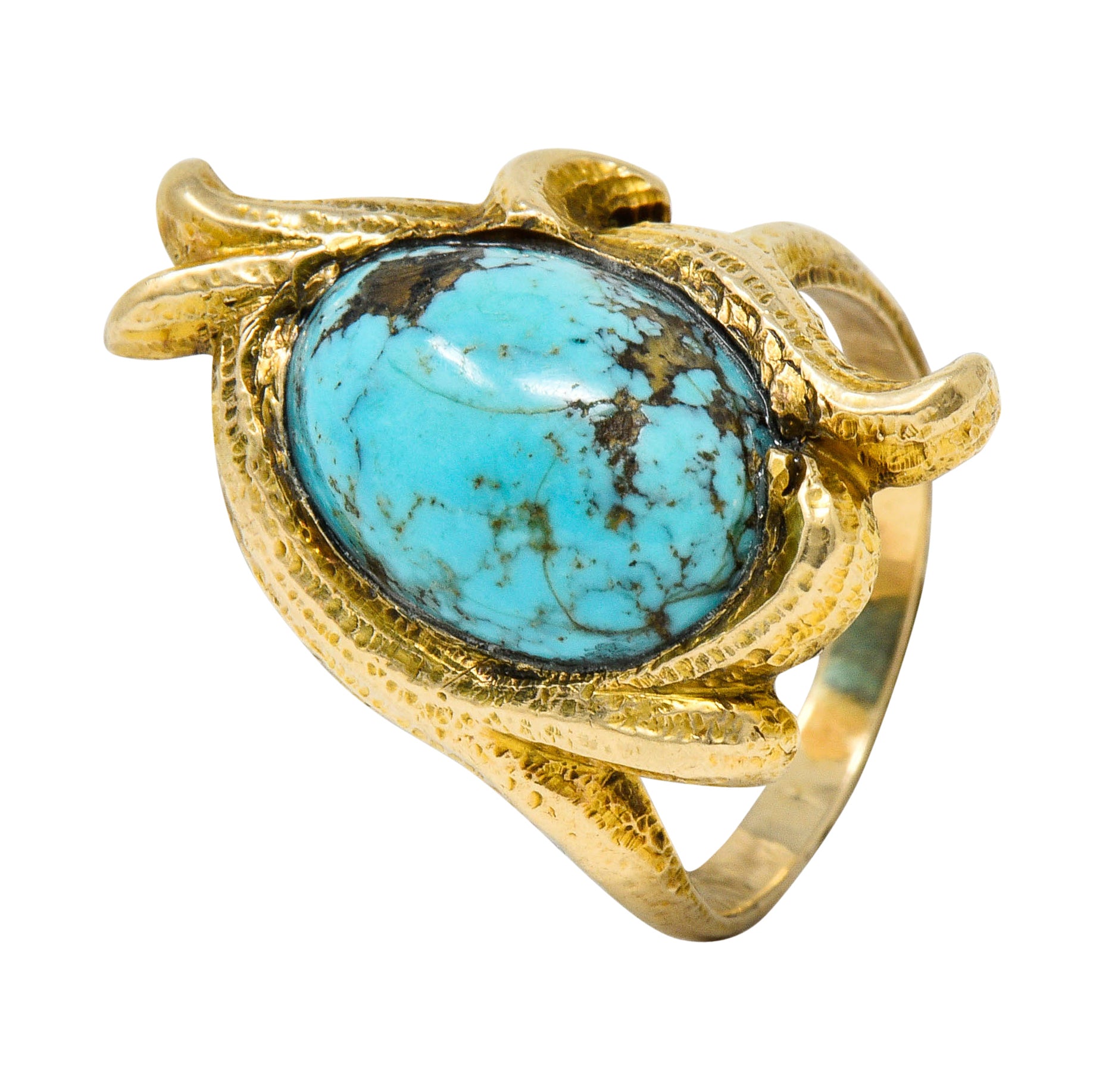 Art Nouveau Turquoise 14 Karat Gold Foliate Whiplash RingRing - Wilson's Estate Jewelry