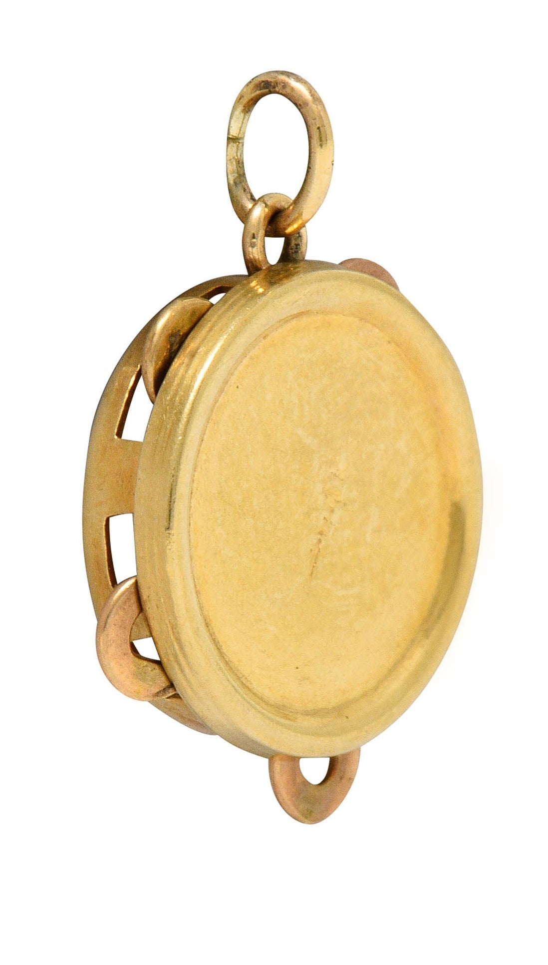 Retro 14 Karat Gold Articulated Tambourine Charmcharm - Wilson's Estate Jewelry