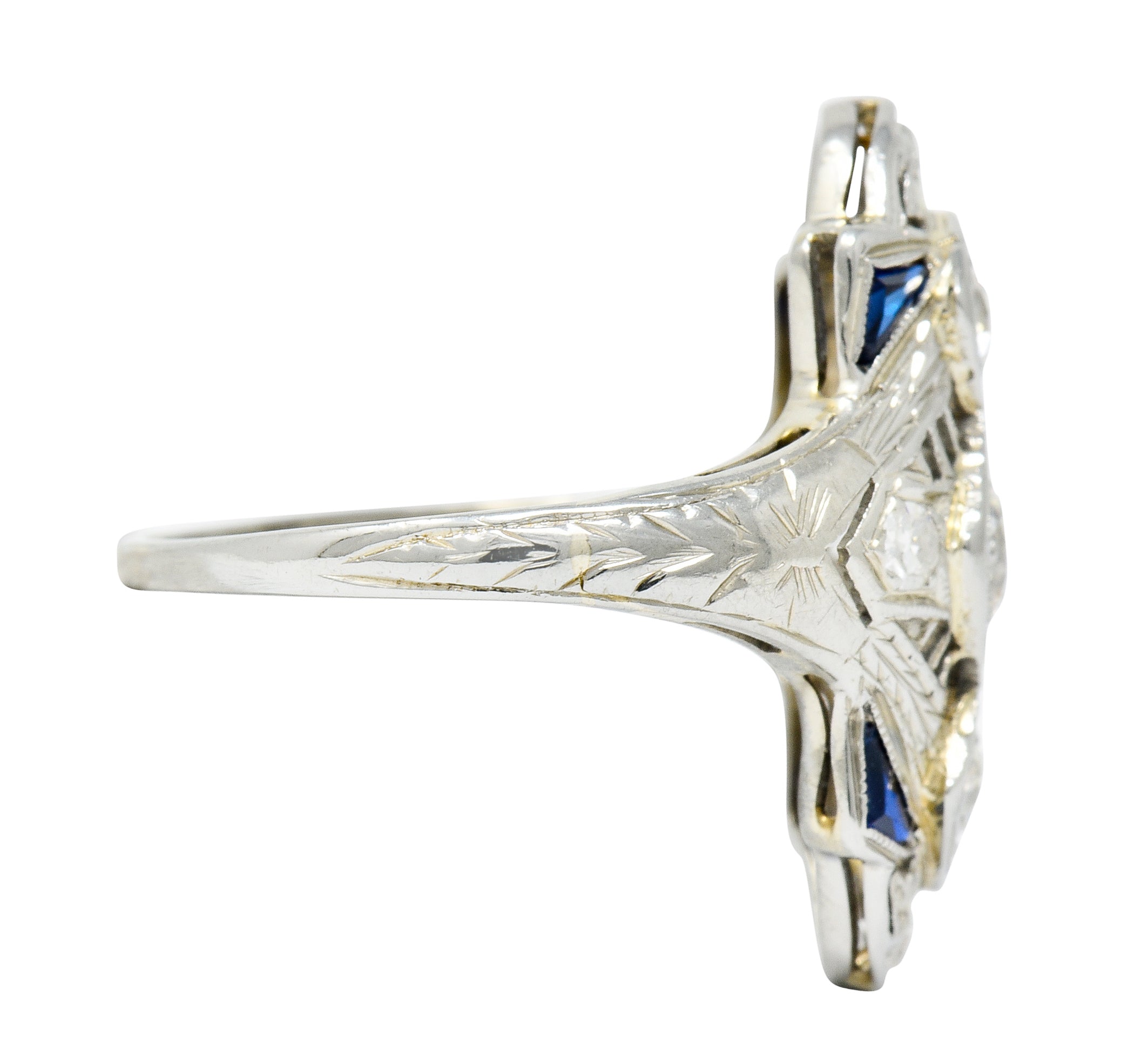 Art Deco 0.67 CTW Diamond Sapphire 18 Karat White Gold Dinner Ring - Wilson's Estate Jewelry