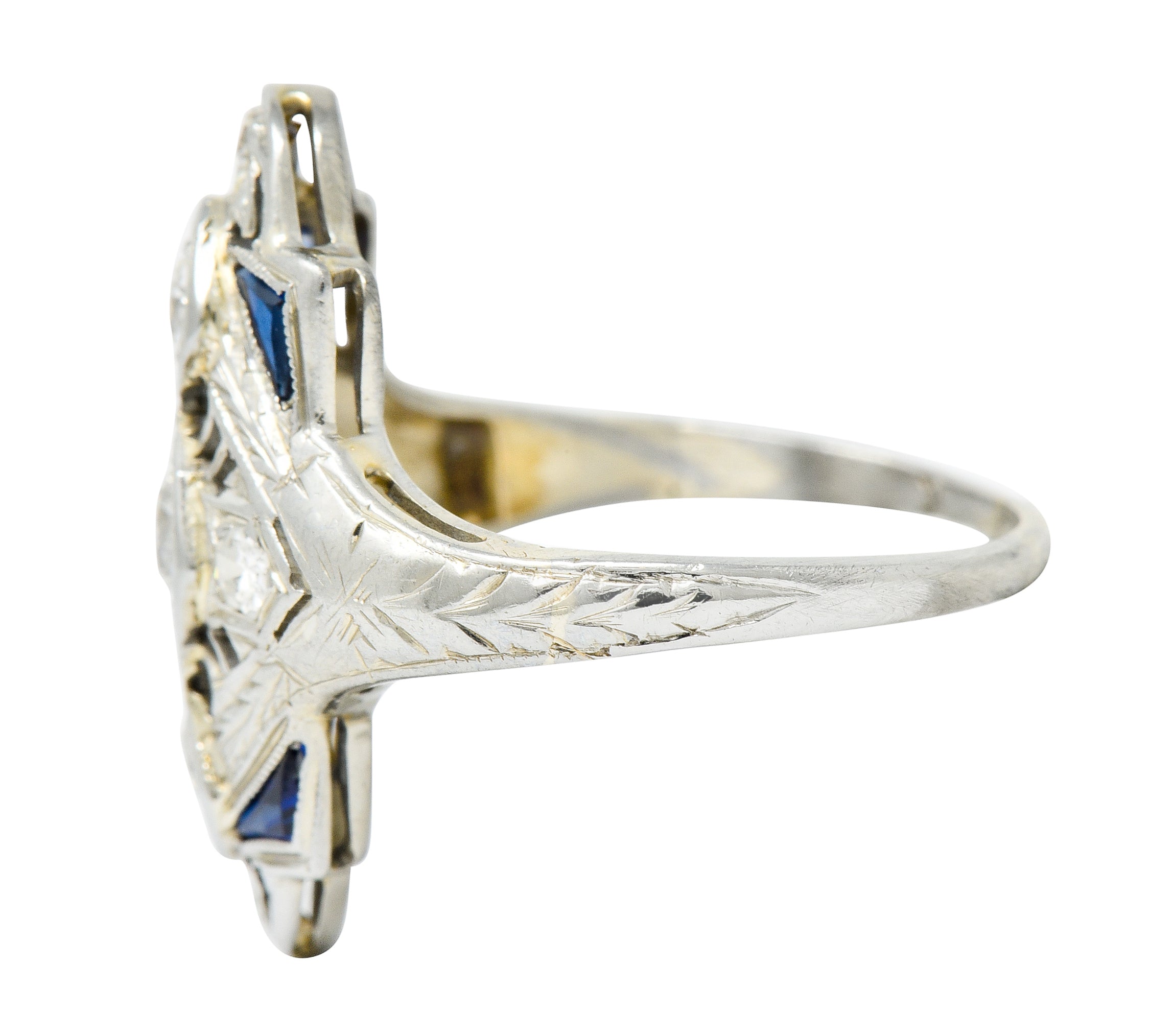 Art Deco 0.67 CTW Diamond Sapphire 18 Karat White Gold Dinner Ring - Wilson's Estate Jewelry