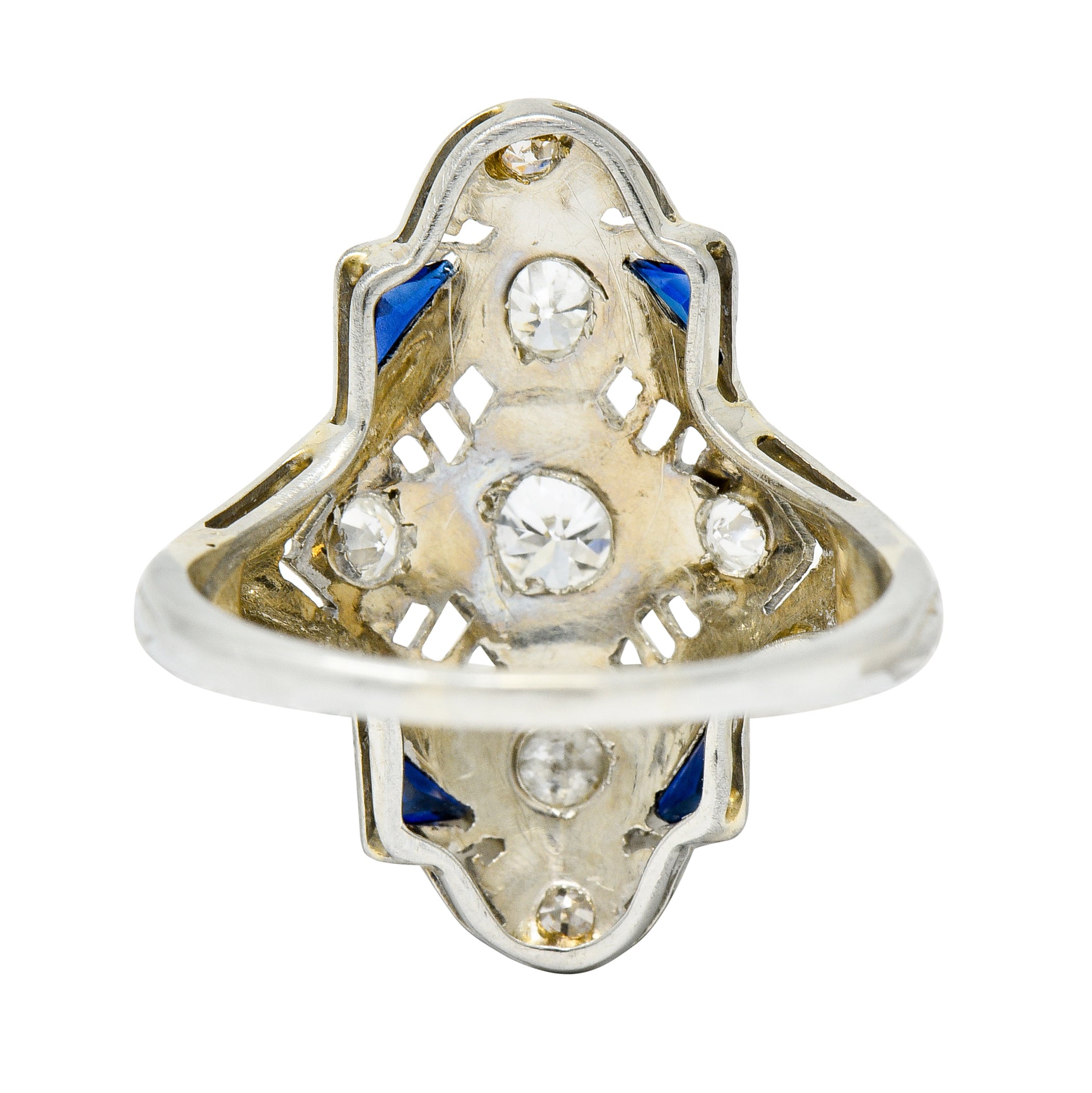 Art Deco 0.67 CTW Diamond Sapphire 18 Karat White Gold Dinner Ring - Wilson's Estate Jewelry