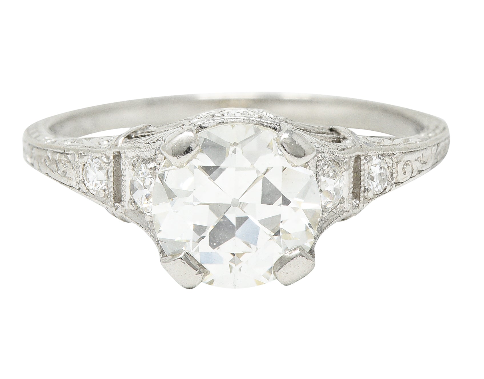 Early Art Deco 1.81 CTW Diamond Platinum Scrolling Lotus Engagement Ring Wilson's Estate Jewelry