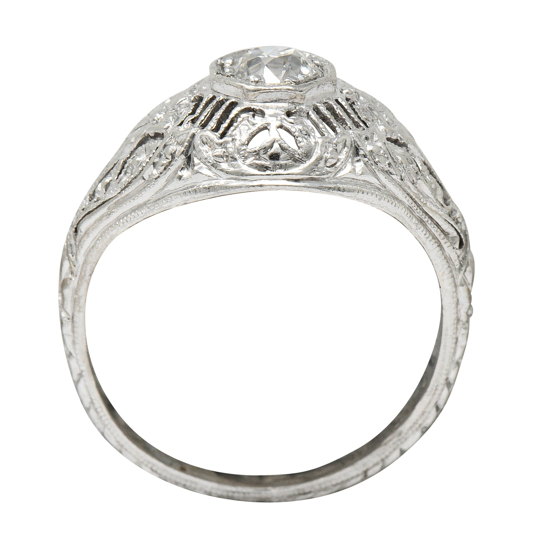 Edwardian Diamond Platinum Floral Engagement RingRing - Wilson's Estate Jewelry