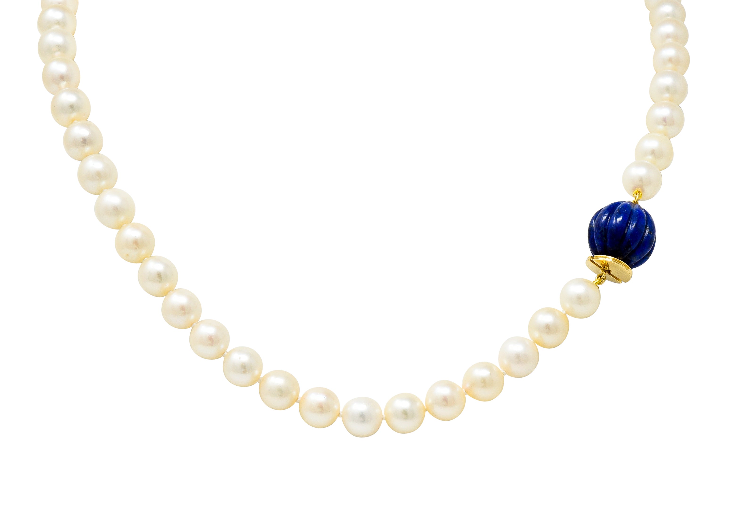 David Webb Cultured Pearl Lapis 18 Karat Gold Strand Necklace Circa 1960 - Wilson's Estate Jewelry