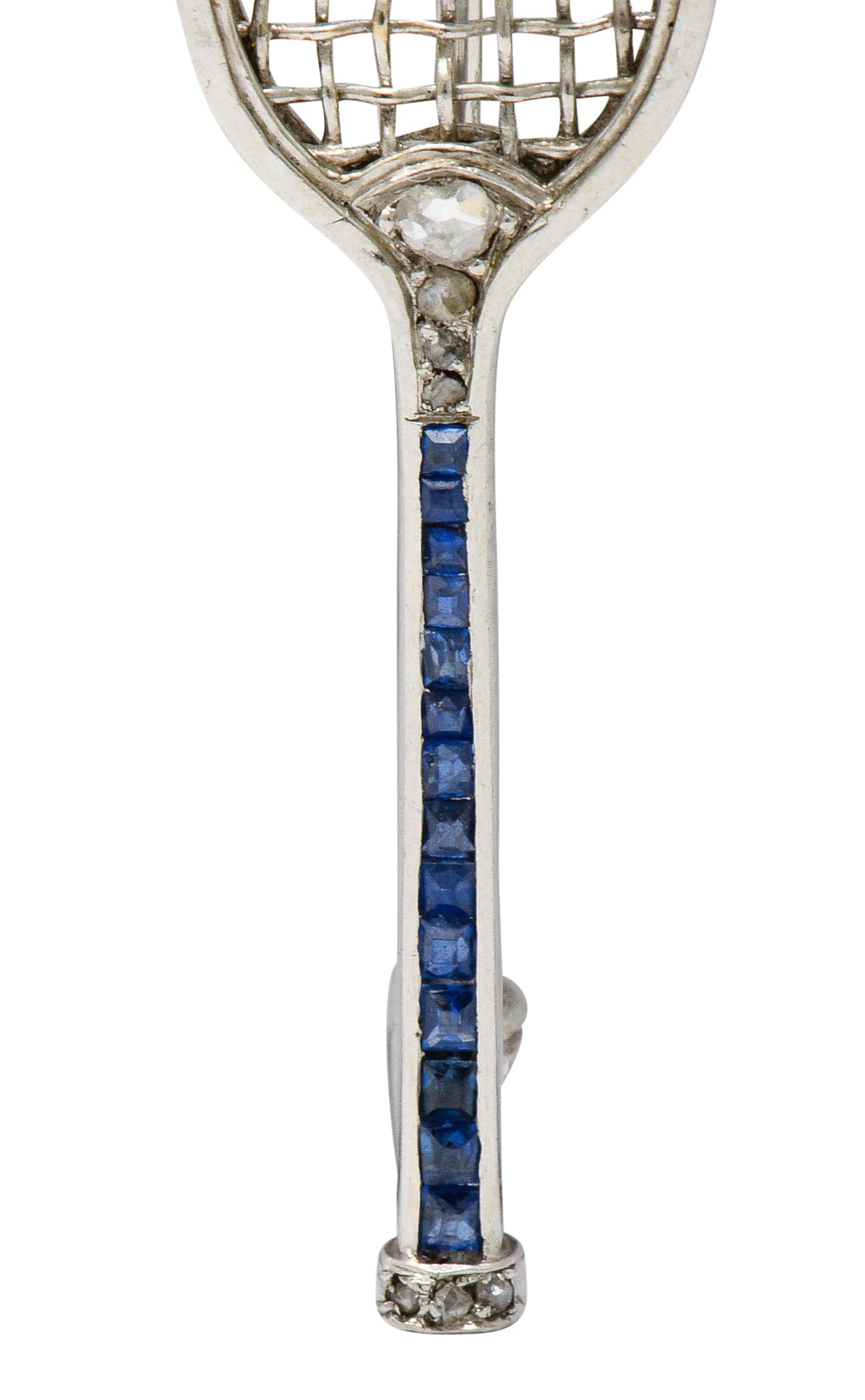 Edwardian Sapphire Diamond Pearl Platinum Tennis Racket BroochBrooch - Wilson's Estate Jewelry