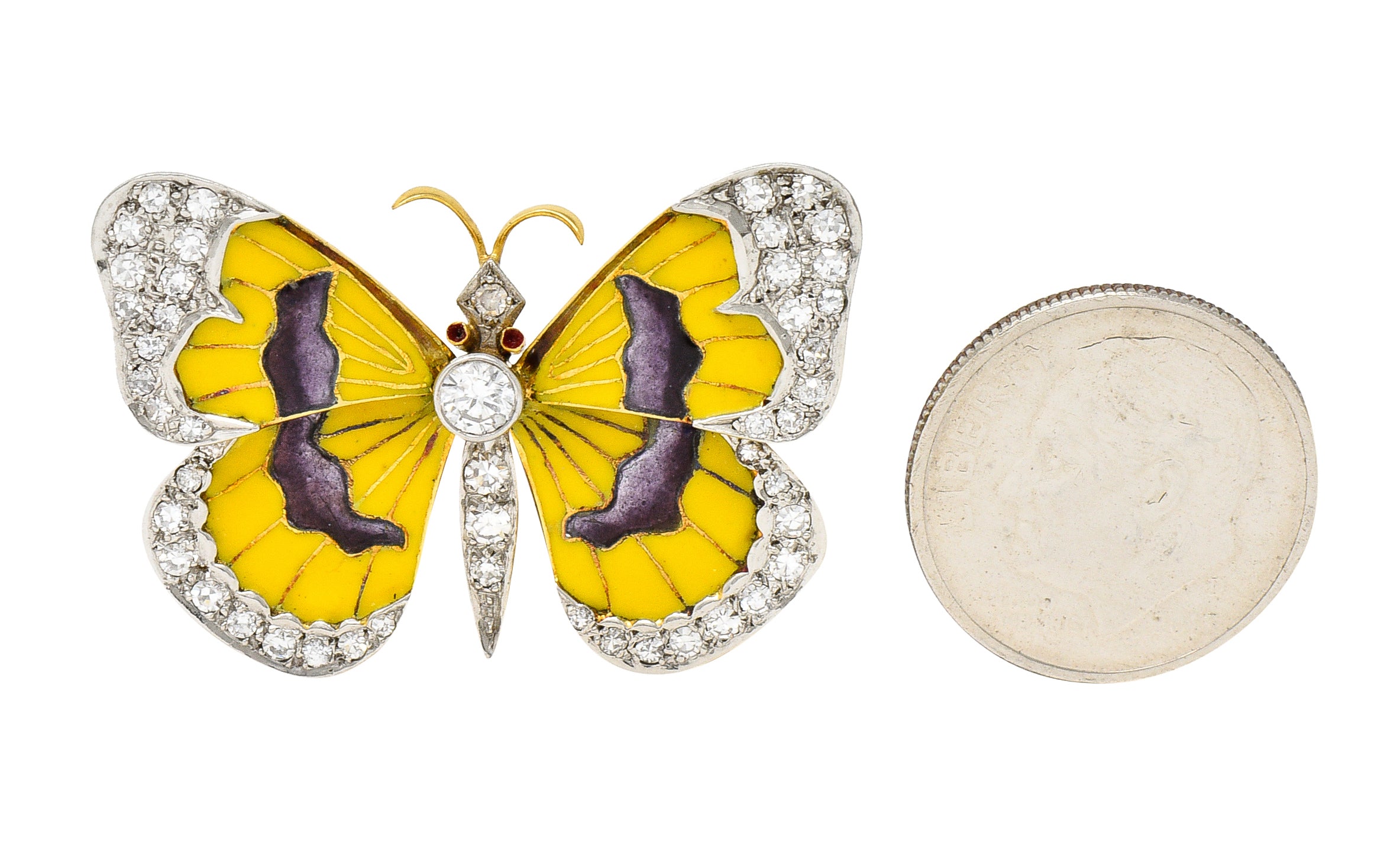 Van Cleef & Arpels French Diamond Enamel Platinum-Topped 18 Karat Yellow Gold Butterfly Brooch Wilson's Estate Jewelry