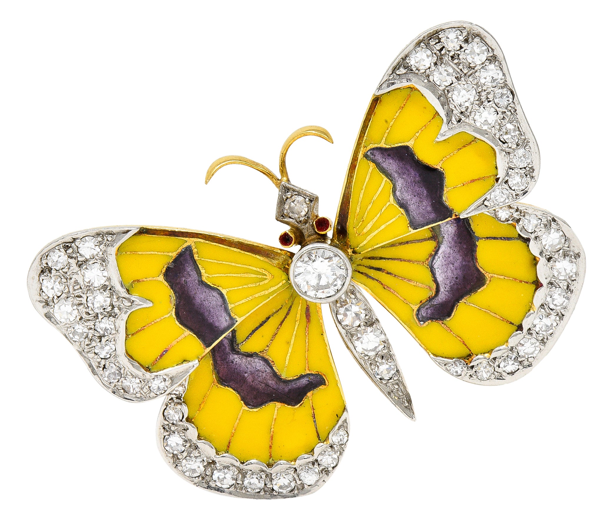 Van Cleef & Arpels French Diamond Enamel Platinum-Topped 18 Karat Yellow Gold Butterfly Brooch Wilson's Estate Jewelry